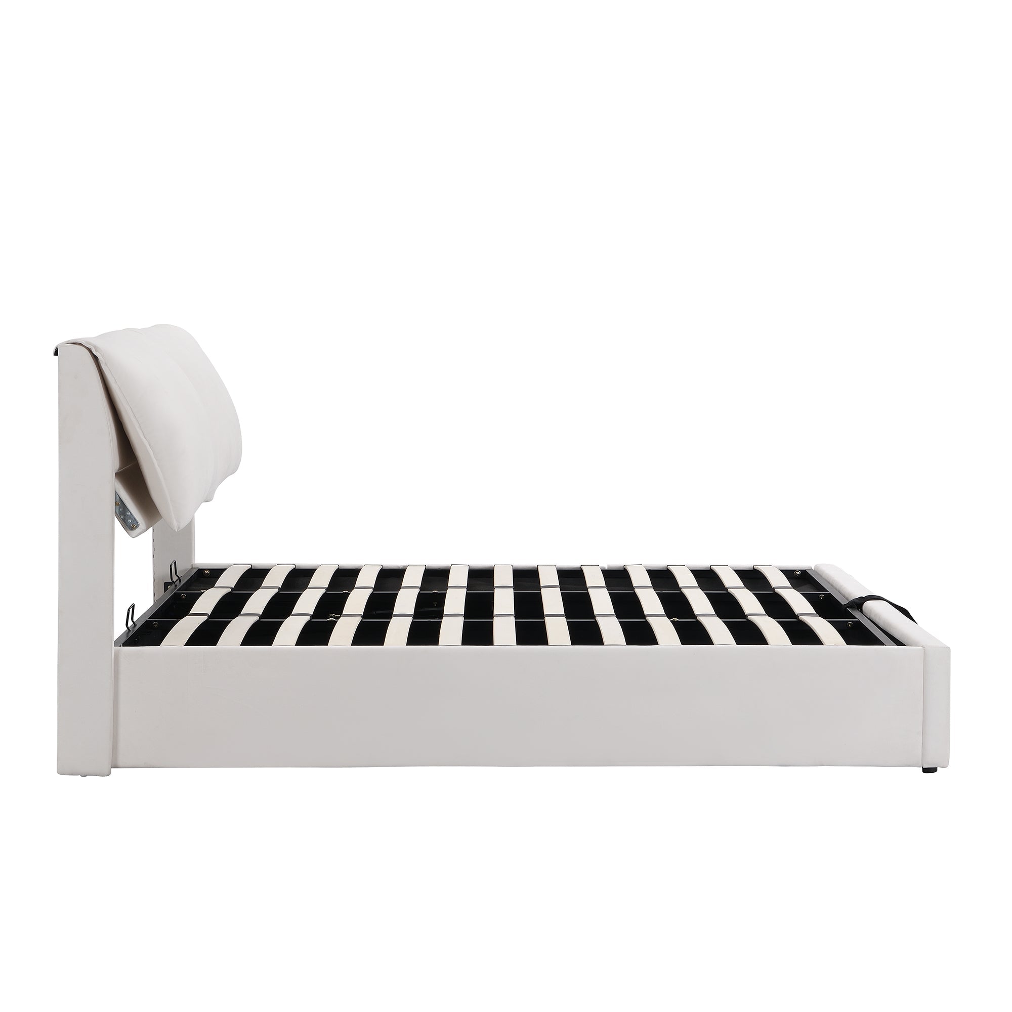 Logidon gestoffeerd bed 180x200 beige fluweel met bedkast en drie lades