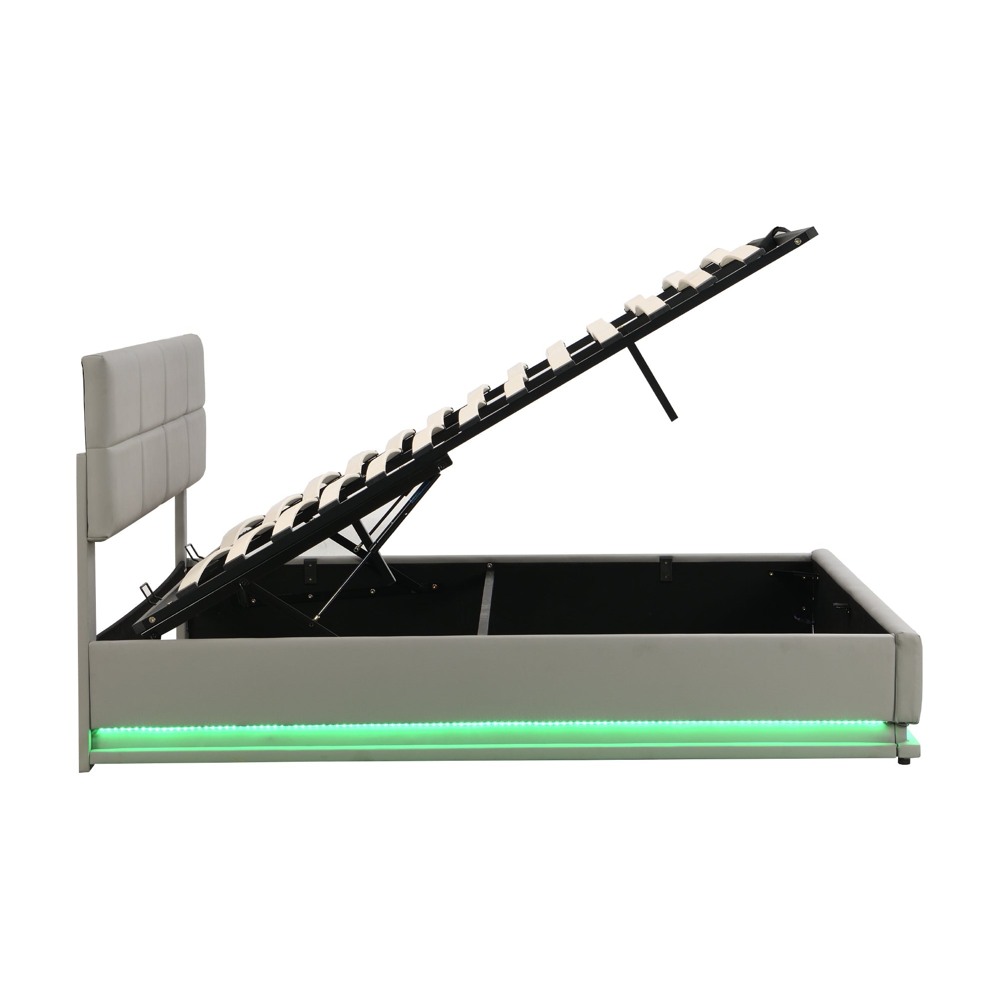 Logidon gestoffeerd bed 180x200 cm LED verlichting hydraulische bedbox cementgrijs