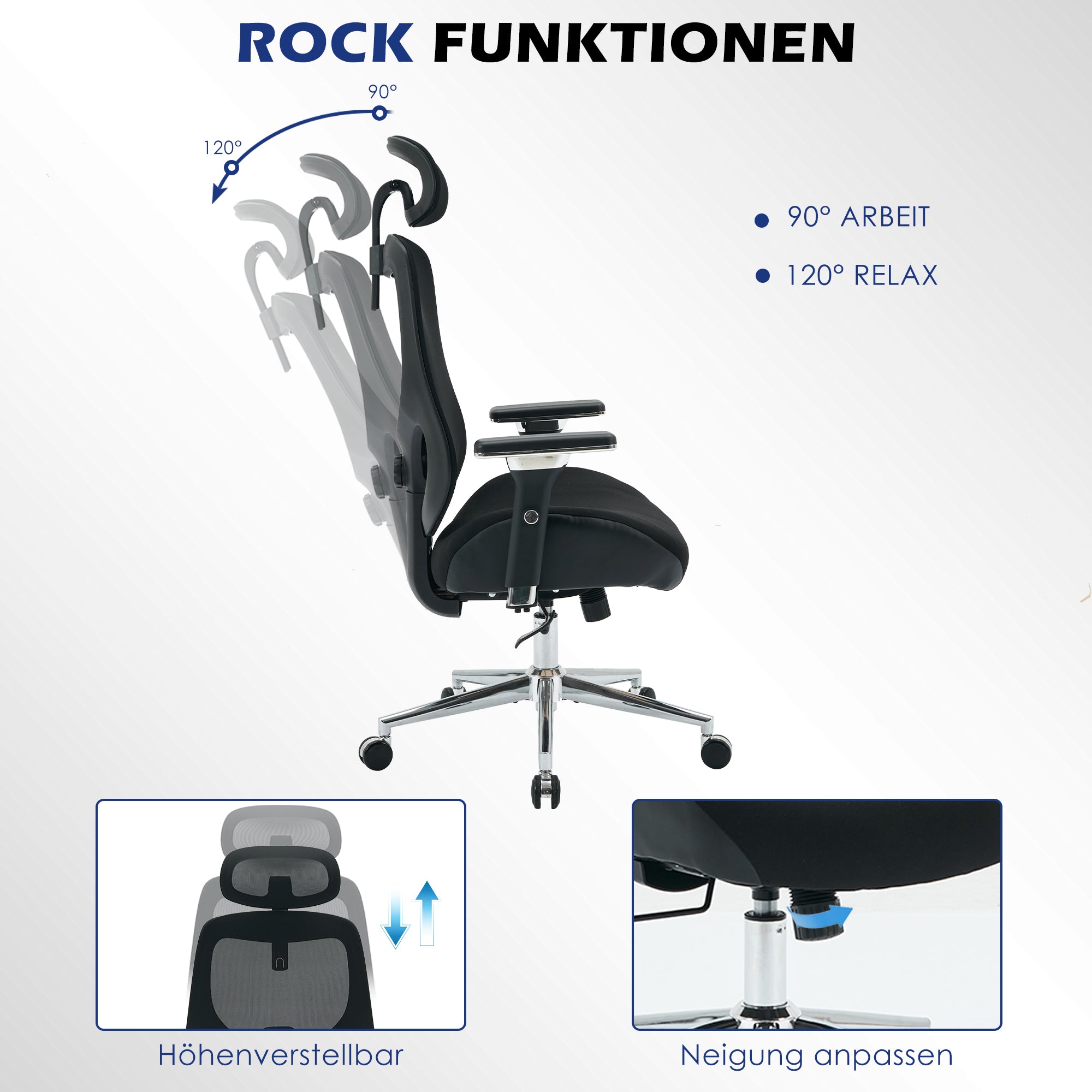 Logidon Ergonomische Bureaustoel Mesh Hoge Stoel met 4D Armleuningen Zwart