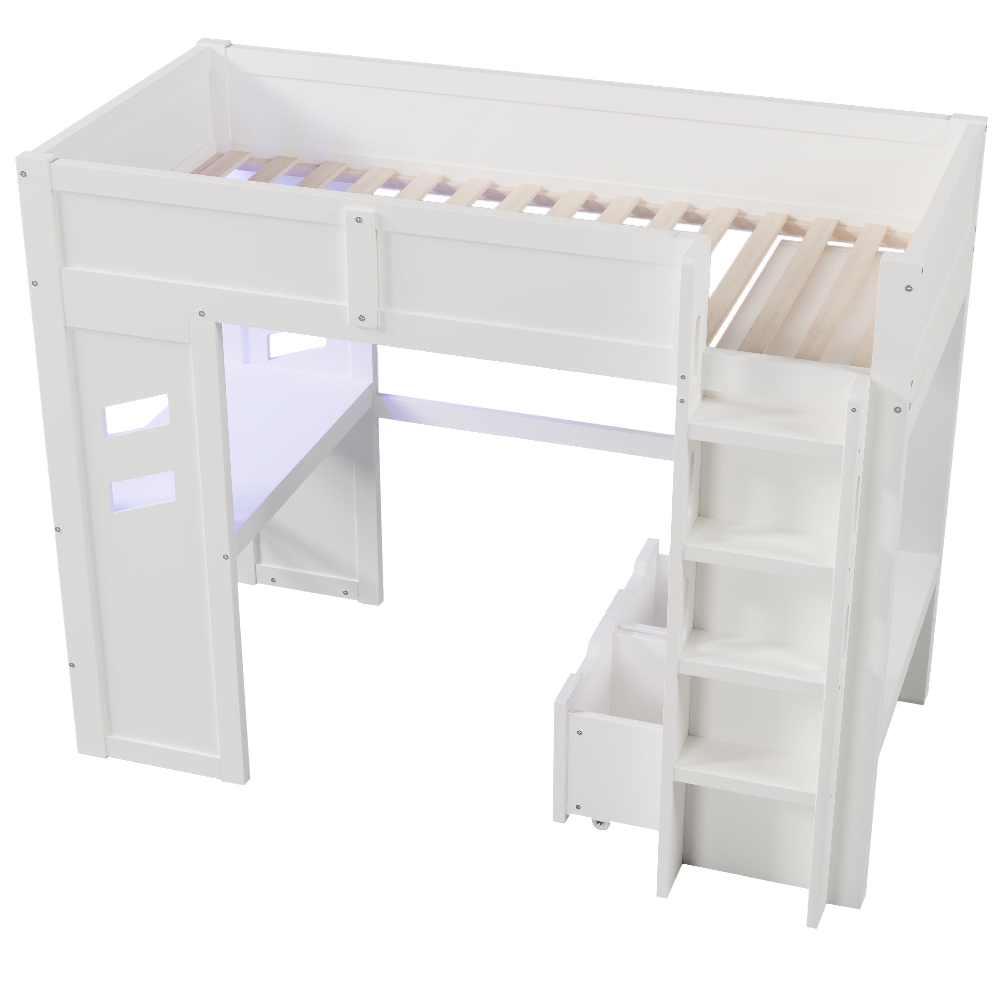 Logidon hoogslaper 90x200cm gamingbed met bureau USB Type C wit