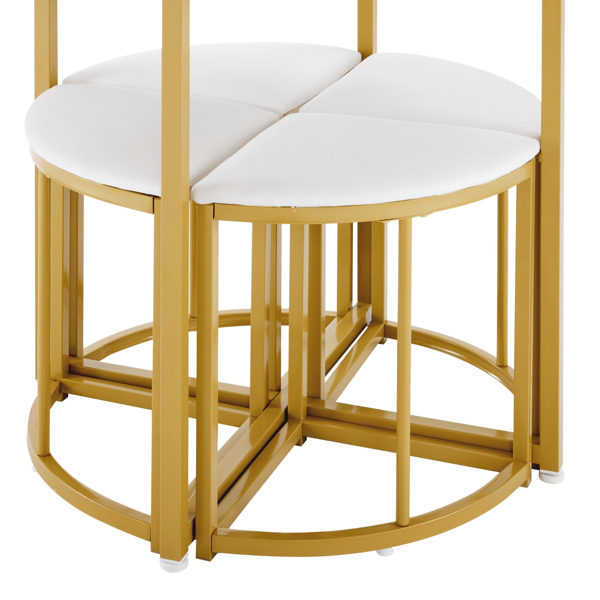 Logidon eetkamerset ronde tafel wit marmerlook goud frame 4 stoelen