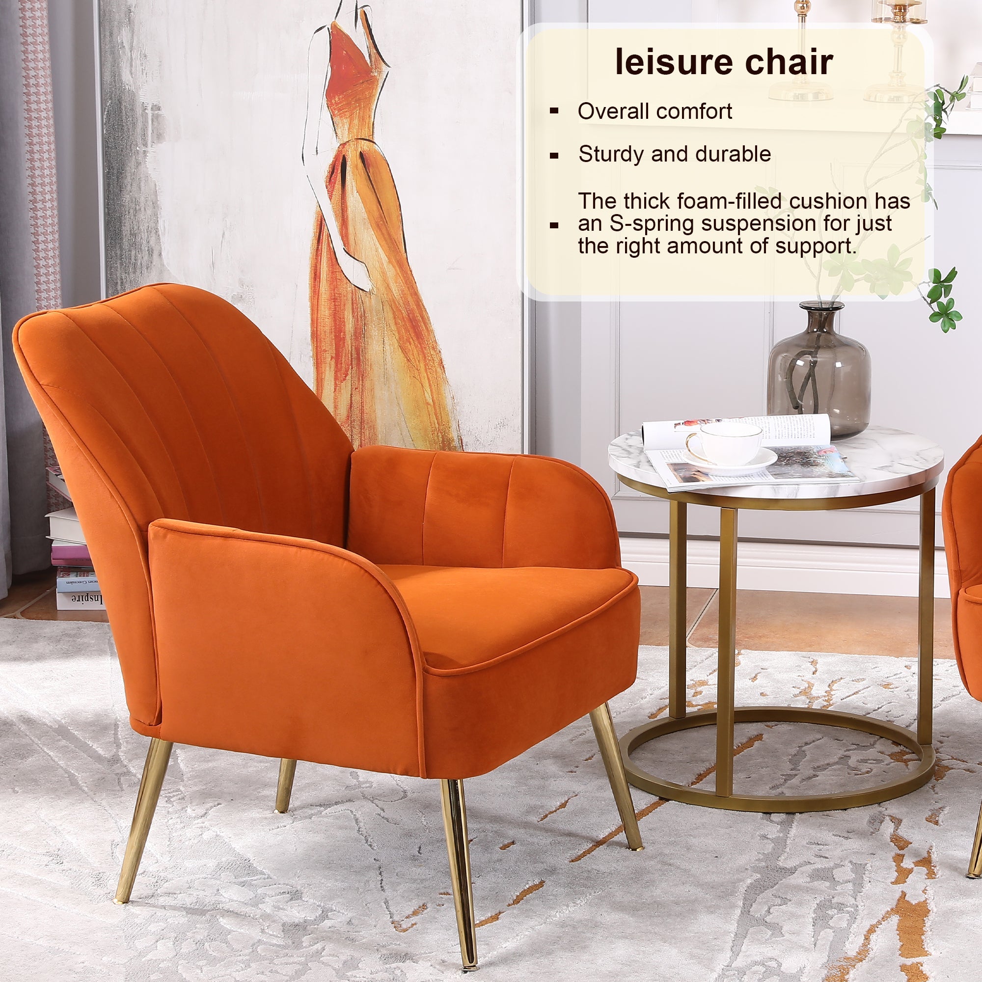 Logidon Velvet Lounge Chair Oranje Moderne Retrostijl