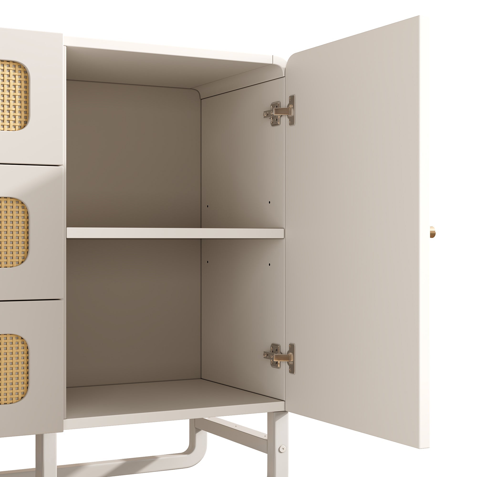 Logidon ladekast met rotan en gouden handgrepen wit 3 lades 1 deur