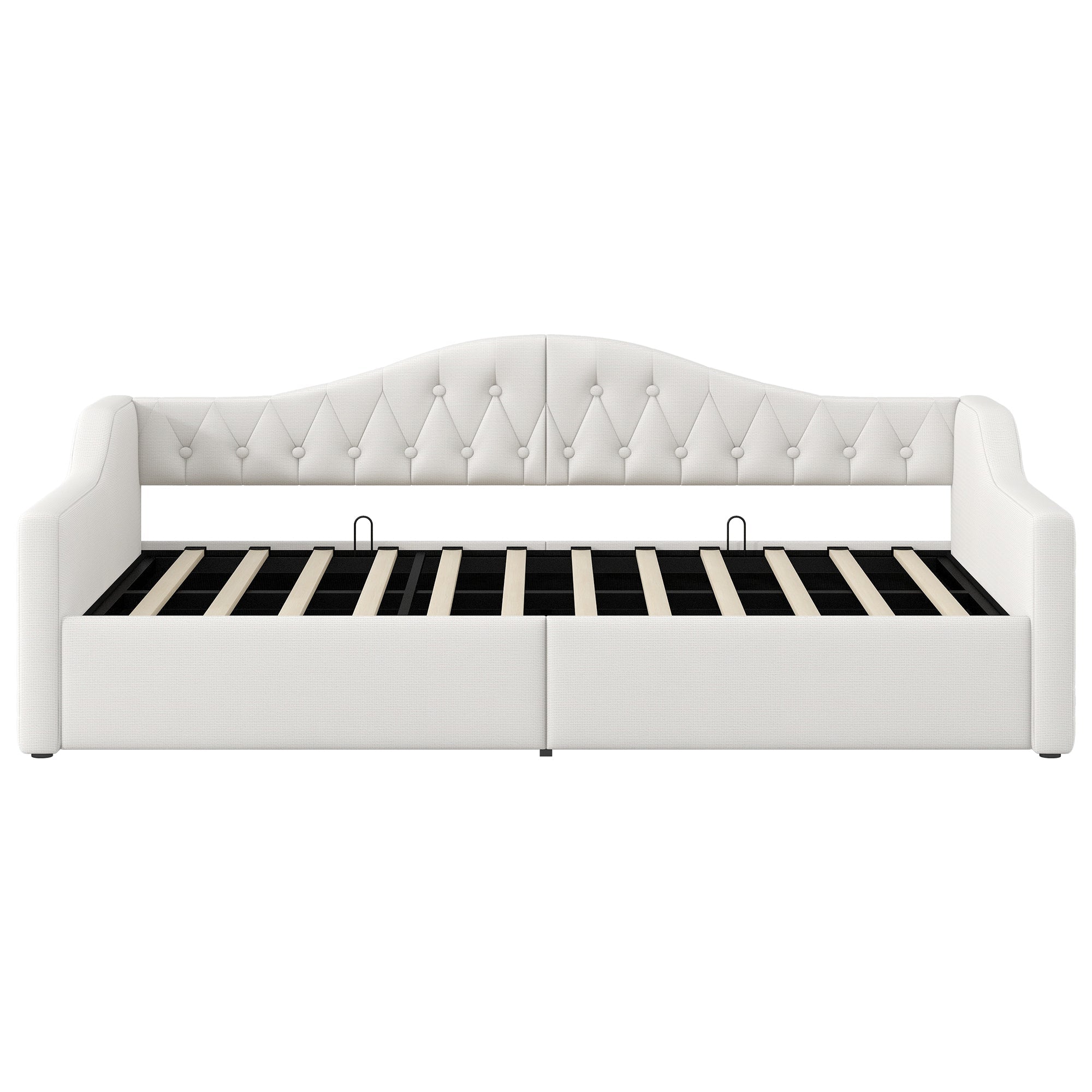 Logidon gestoffeerd dagbed 90x200 beige met opbergruimte met LED-verlichting