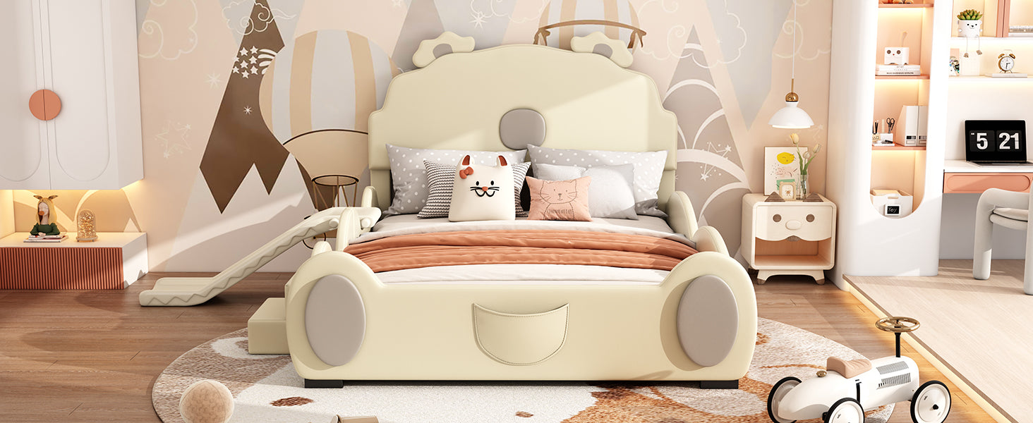 Logidon Cartoon Bear Bed 90x200 cm With Slide And Ladder Beige