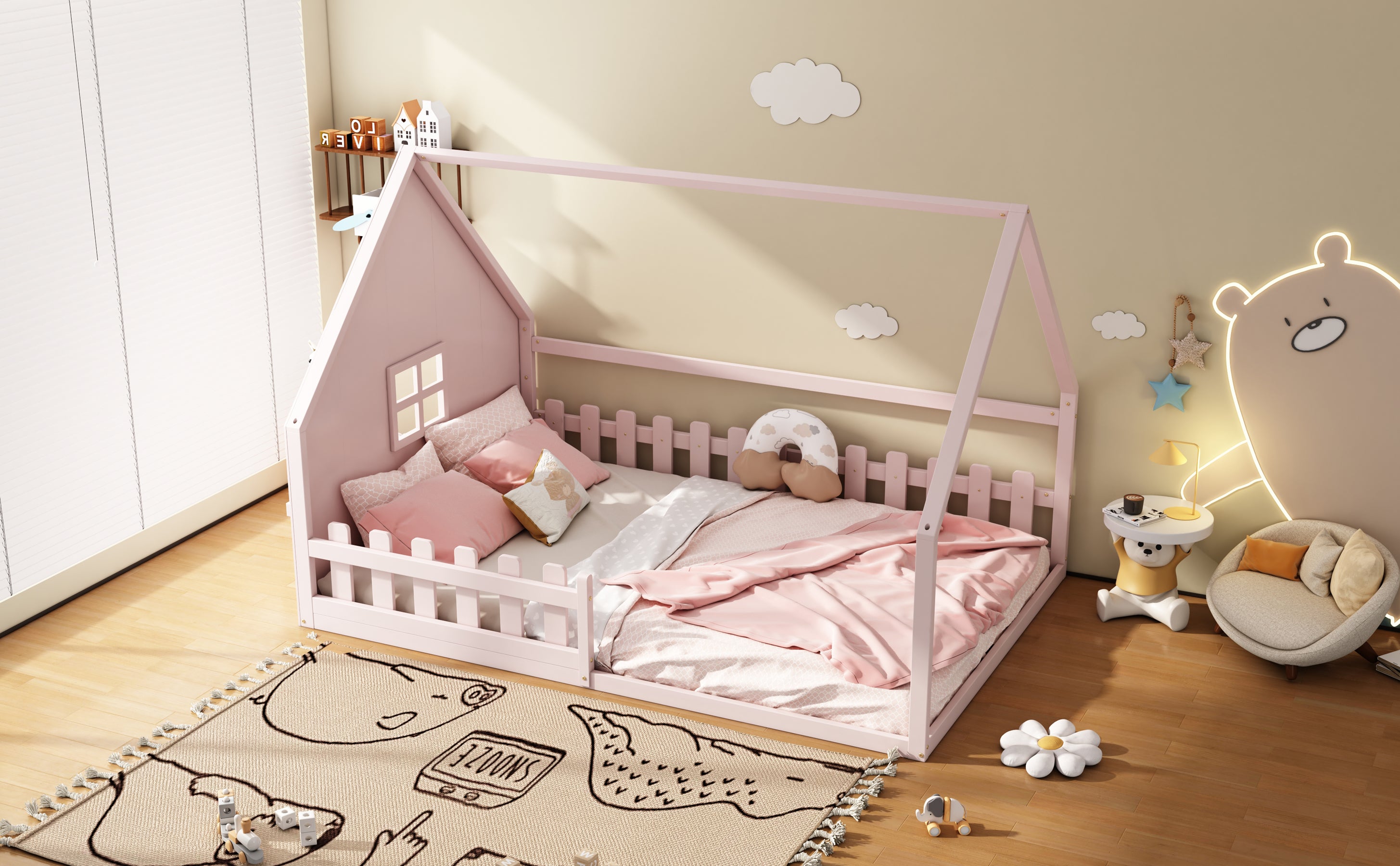 Logidon vlakbed 140x200 cm roze kinderbed met railing