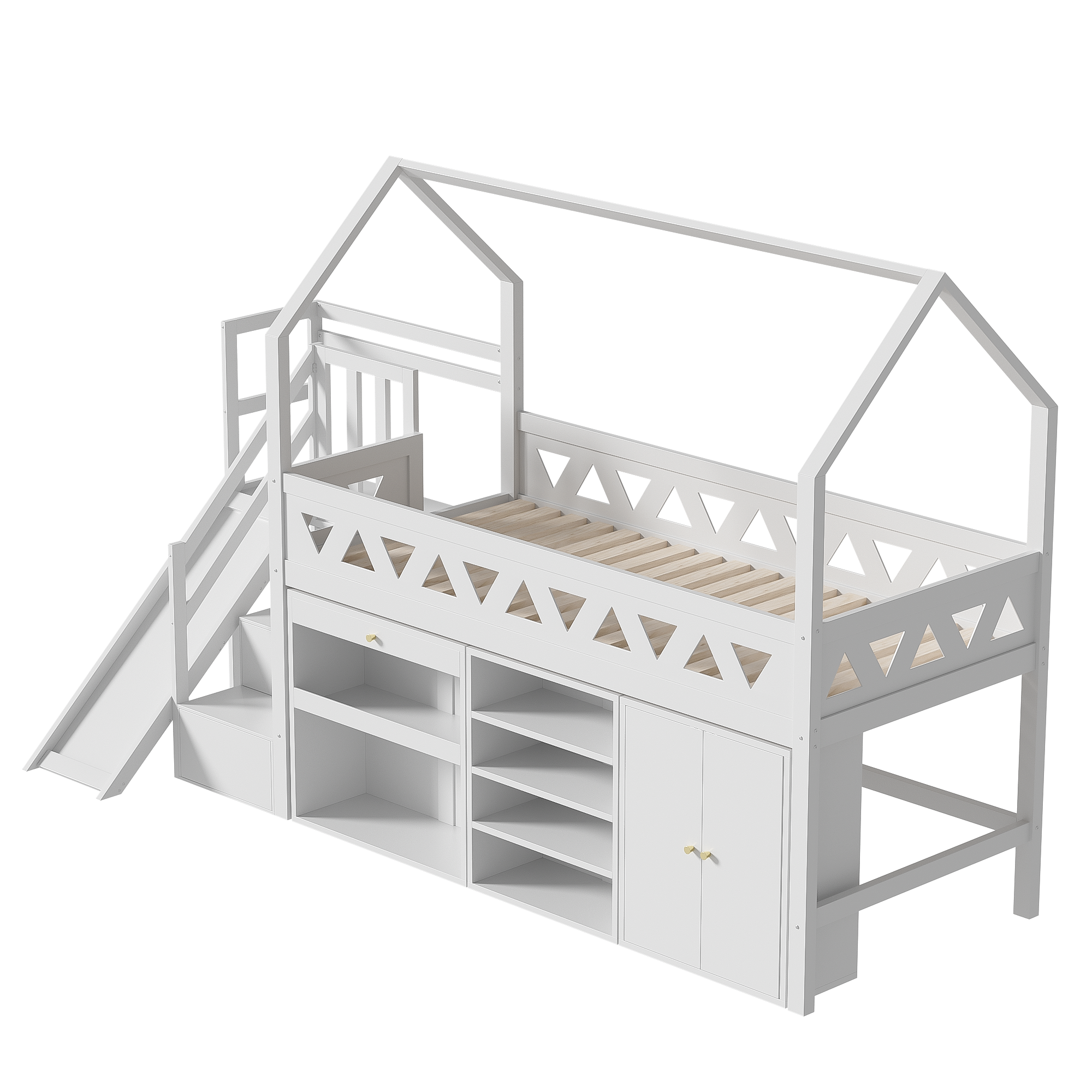 Logidon Kinderbed Wit 90x200 Met Glijbaan En Trap