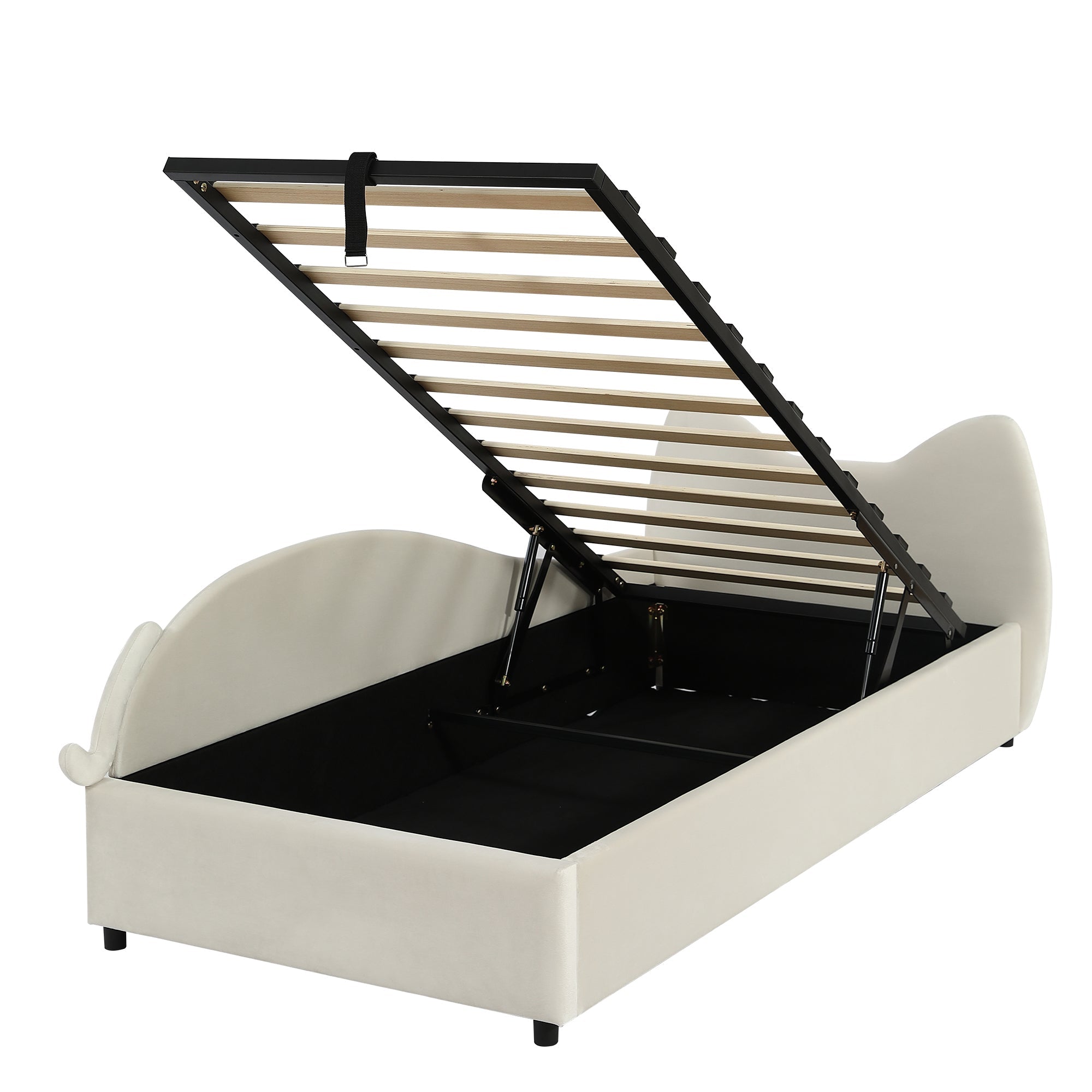 Logidon gestoffeerd kinderbed 90x200 beige kattendesign met opbergruimte