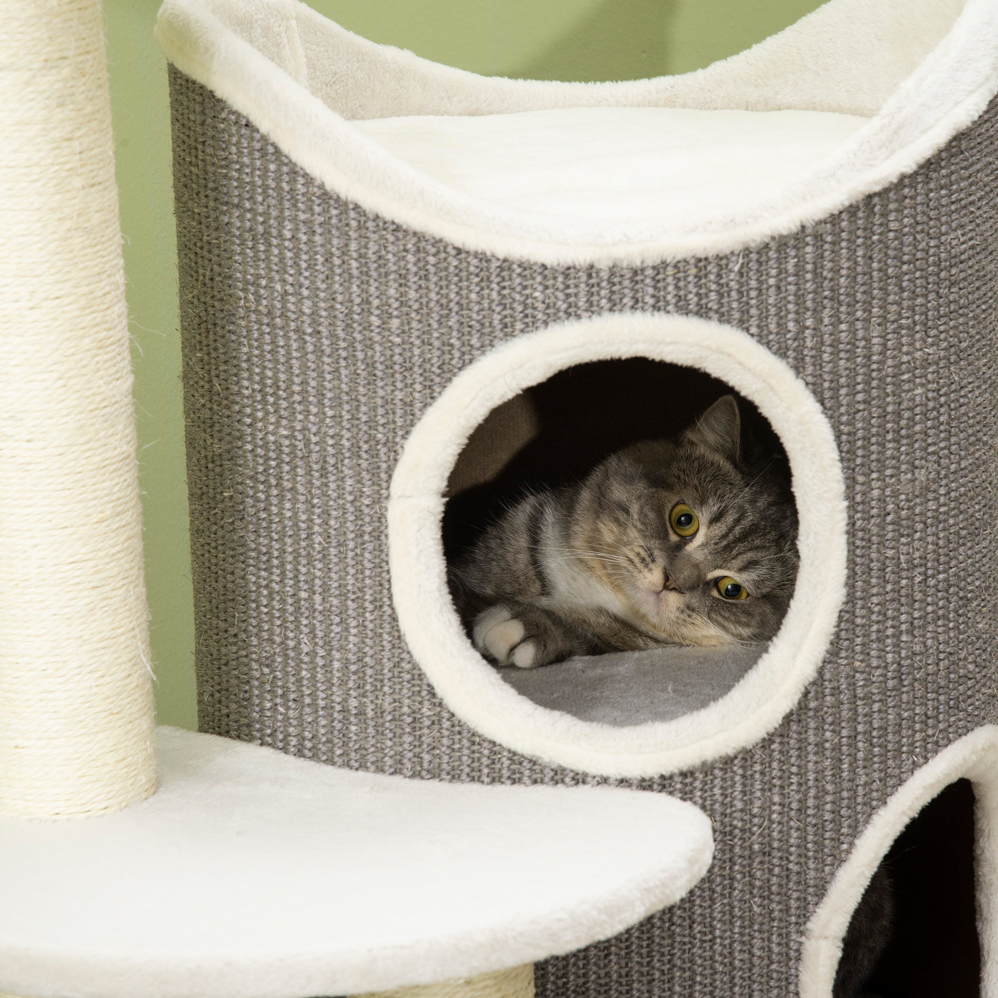 Logidon Krabpaal 109 cm Wit Grijs met Krabton en Kattenmand