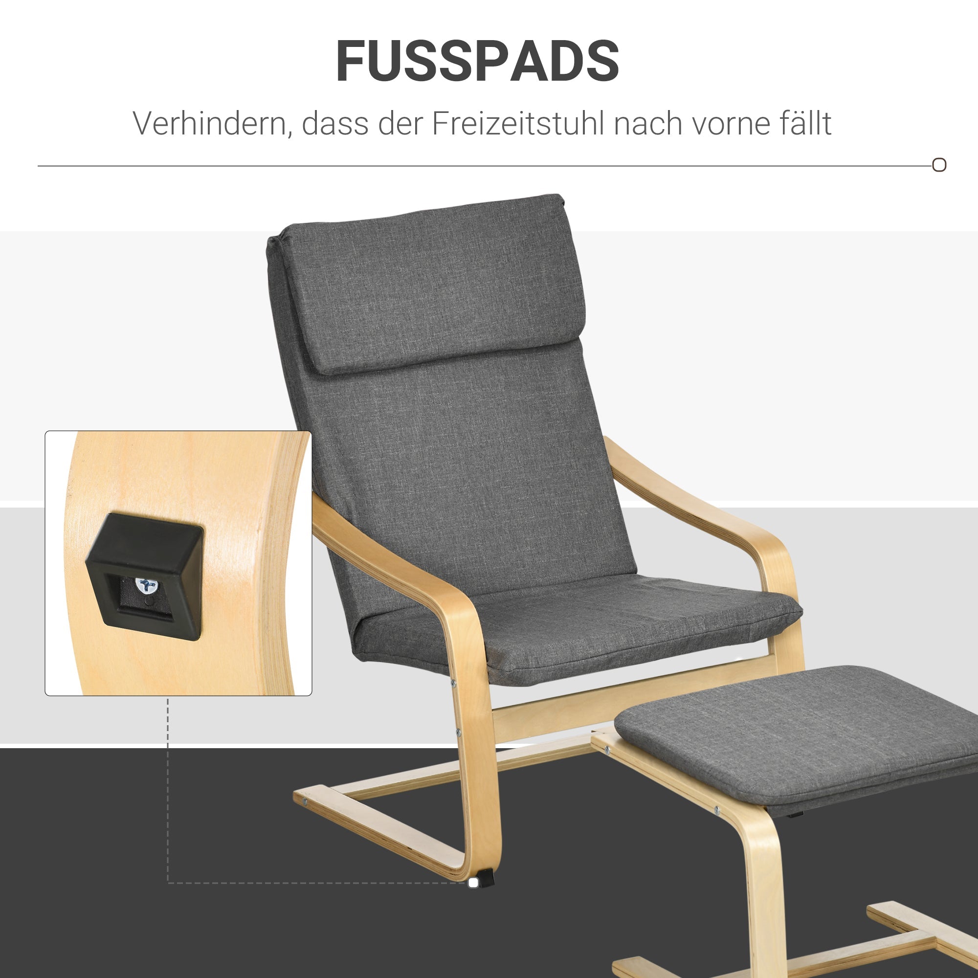 Logidon Relaxfauteuil Wing Chair Grijs met Voetenbank Linnenlook Stof