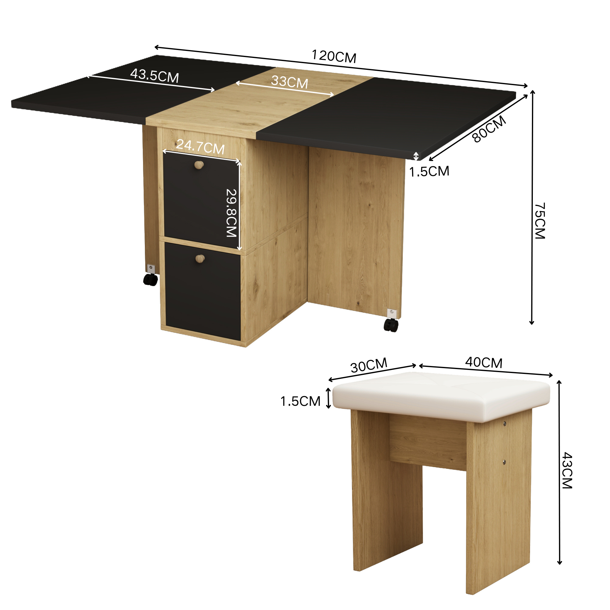 Logidon Eettafelset Wit Eiken Zwart Uitschuifbare Tafel 4 Stoelen