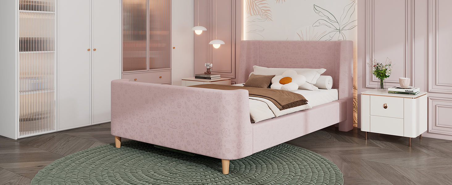 Logidon kinderbed gestoffeerd bed 90x200 roze fluweel sleebed Kosmos