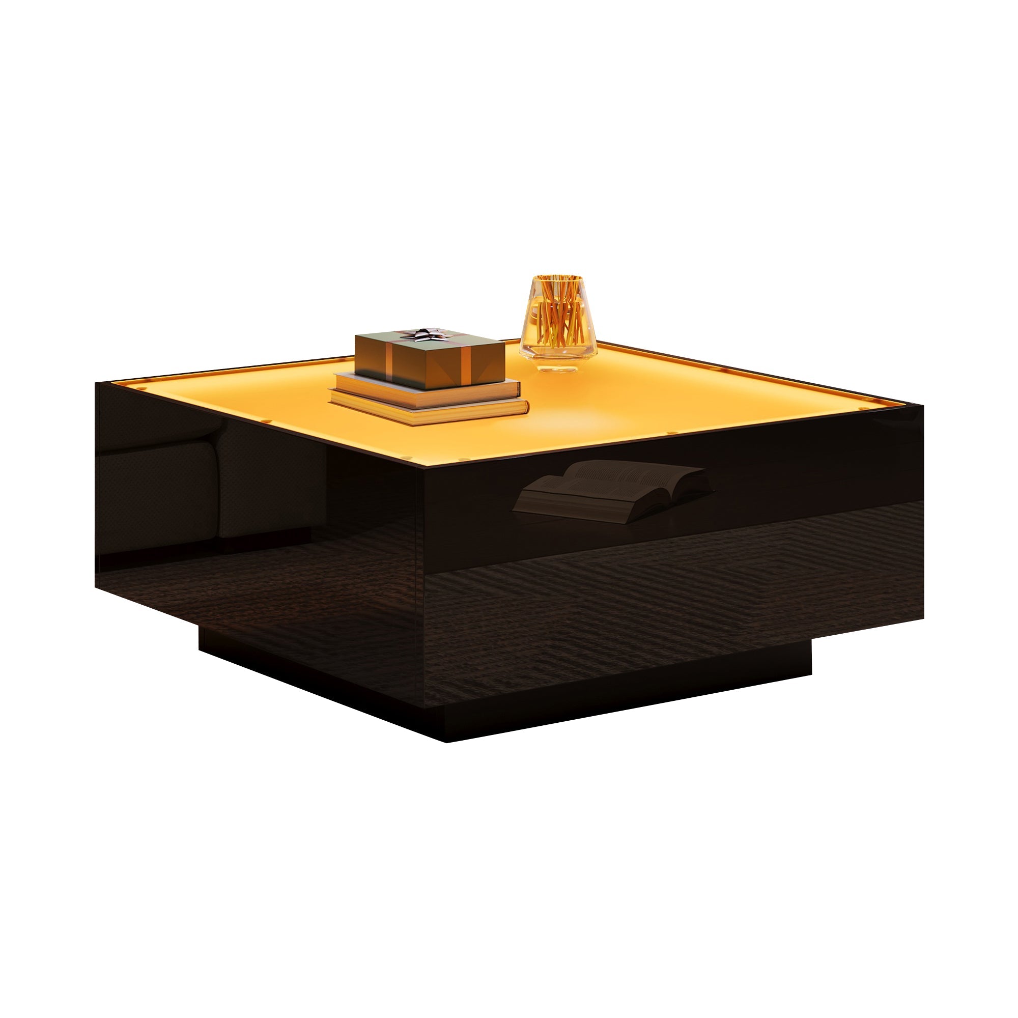 Logidon salontafel 70x70 cm glazen tafelblad LED zwart
