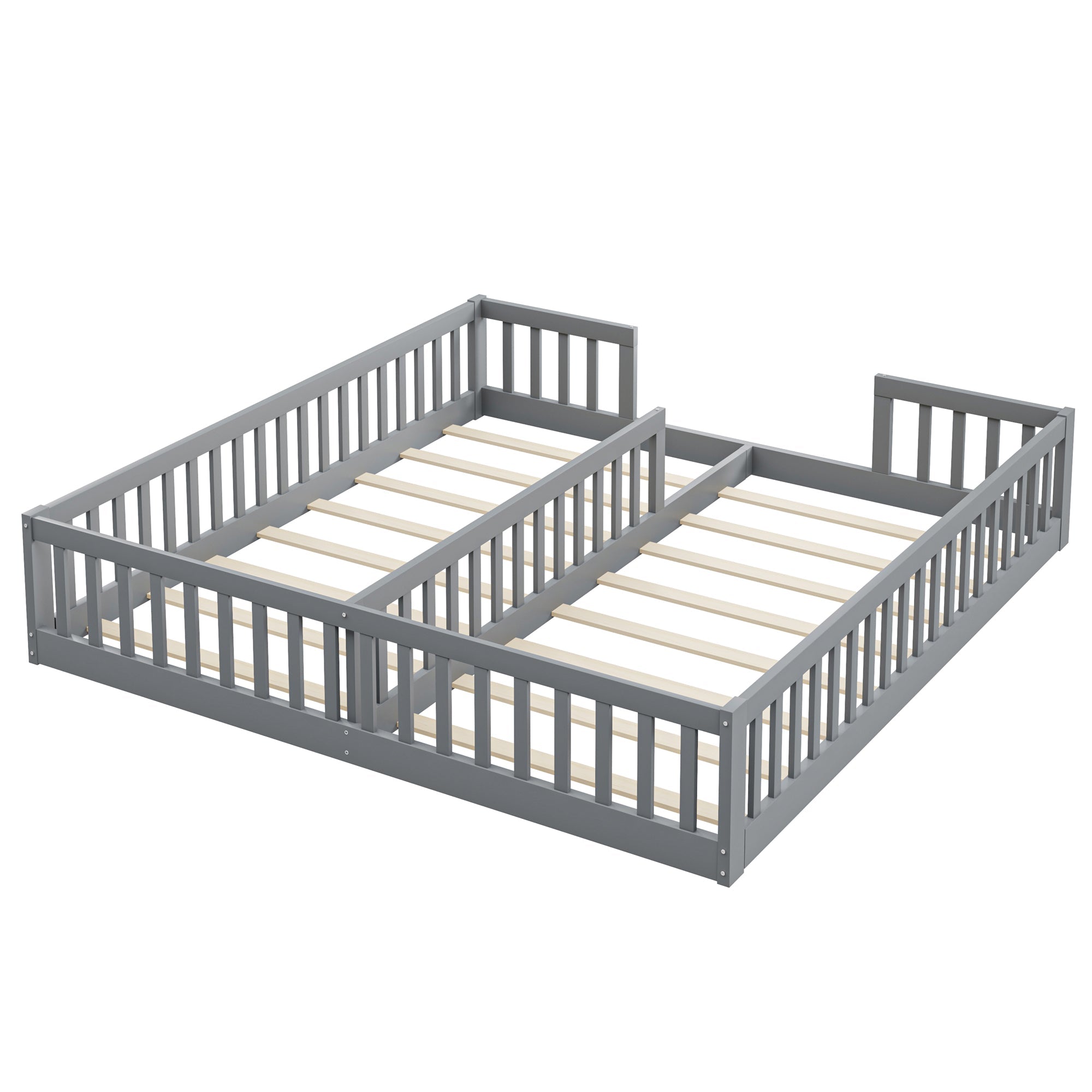 Logidon gestoffeerd bed 90x200 grijs met veiligheidsrailing lattenbodem