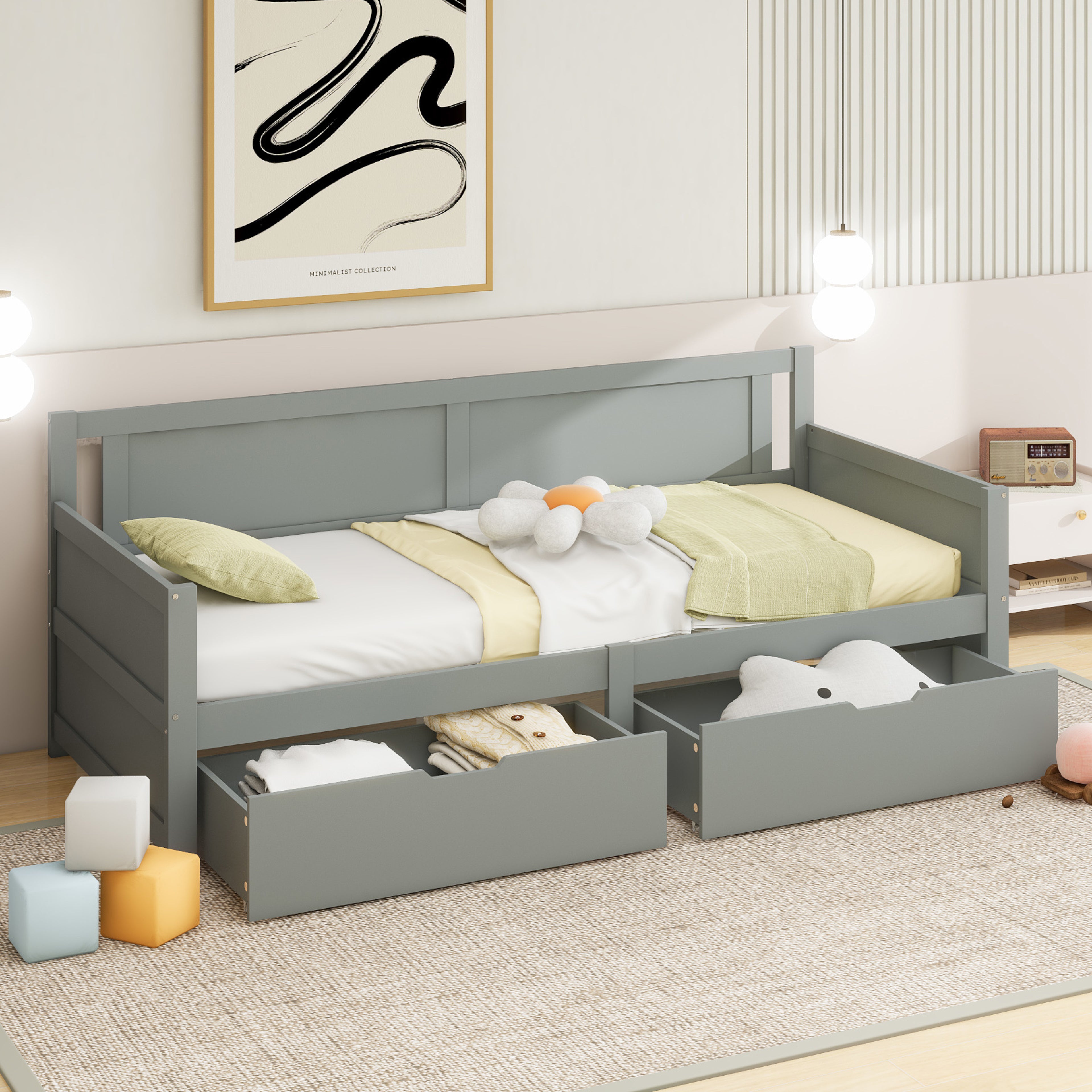 Logidon Sofa Bed 90x200 Gray With Two Storage Compartments Solid Wood Frame