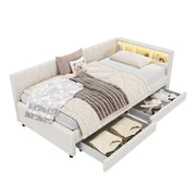 Logidon Dagbed 90x200 cm Beige Slaapbank Opbergvak met USB C LED