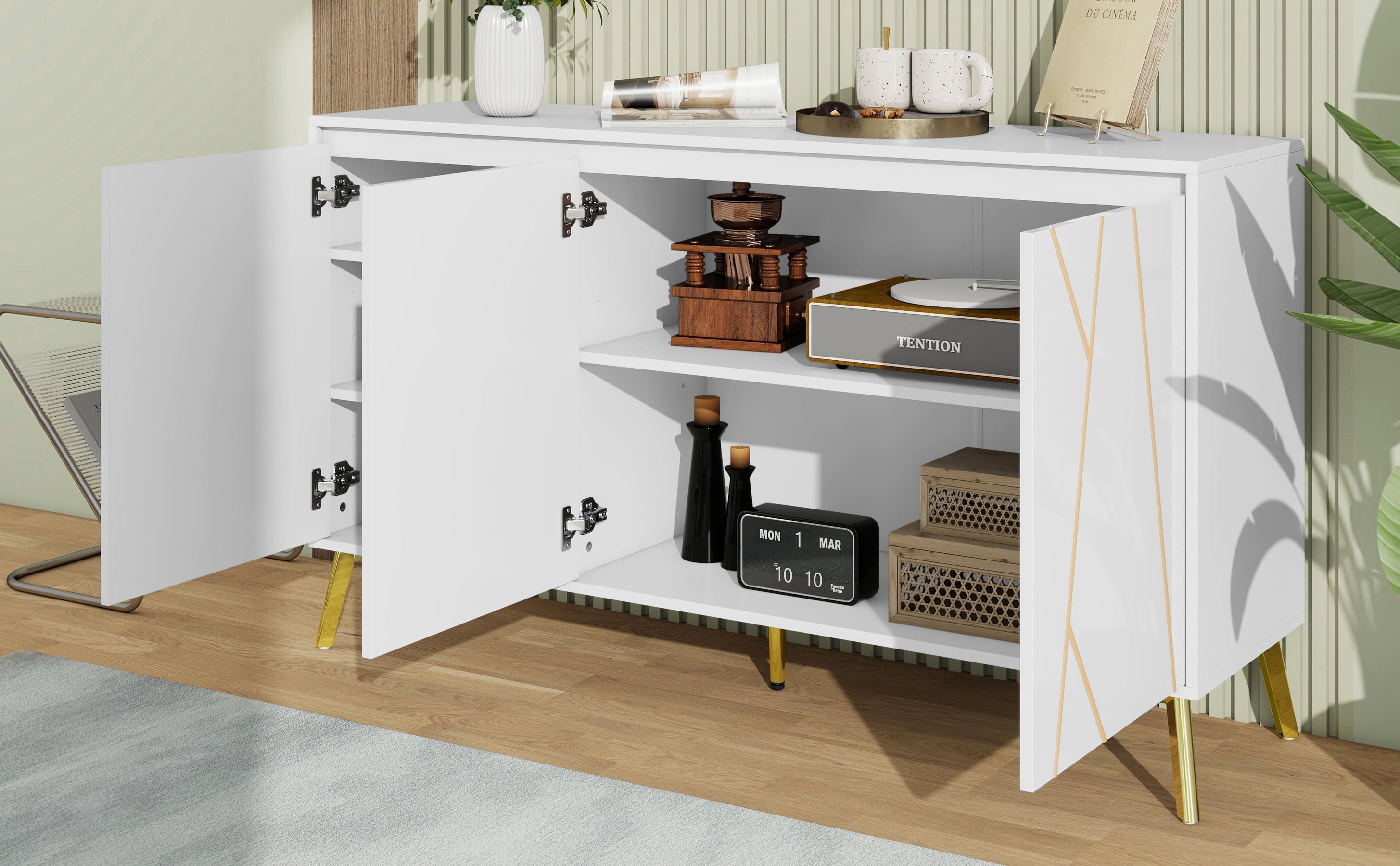 Logidon Dressoir Modern Wit 3-deurs Greeploos 140 cm