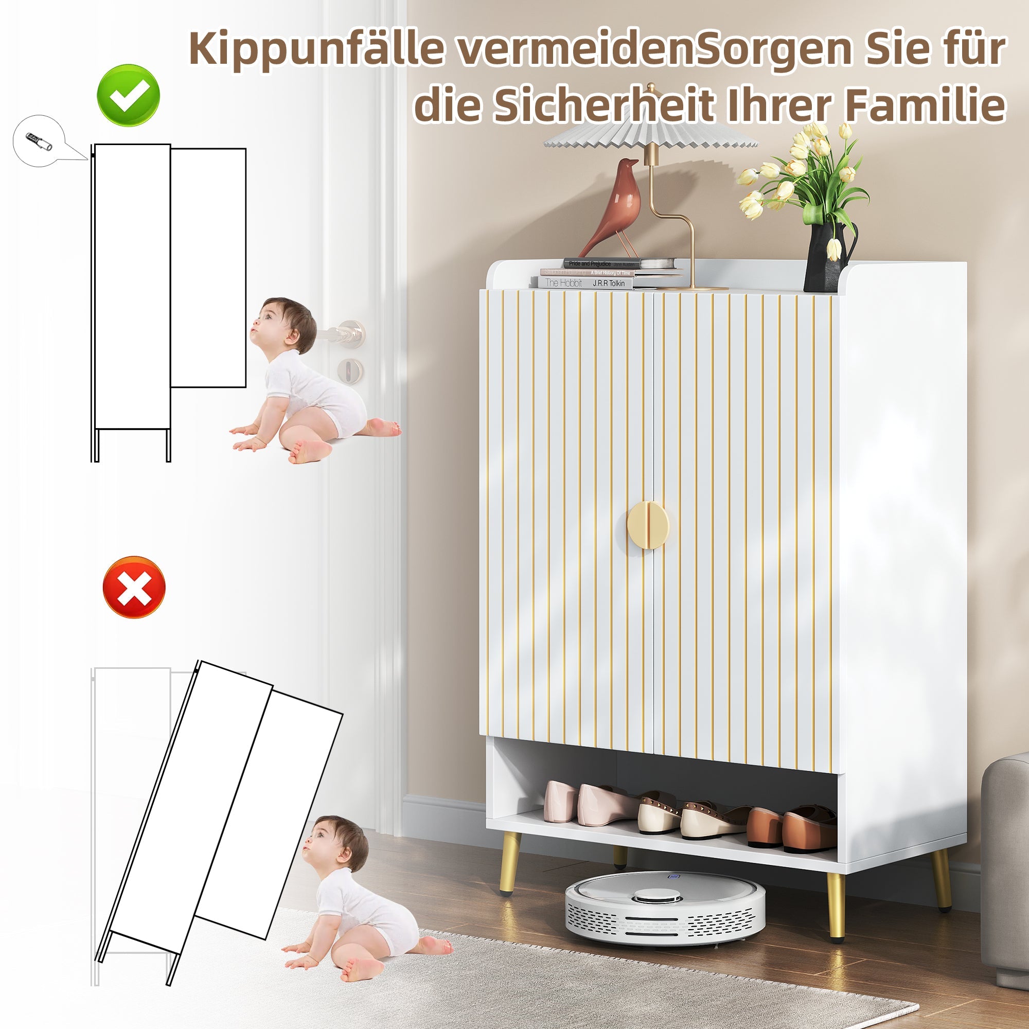 Logidon moderne schoenenkast wit MDF met deuren, 3 niveaus