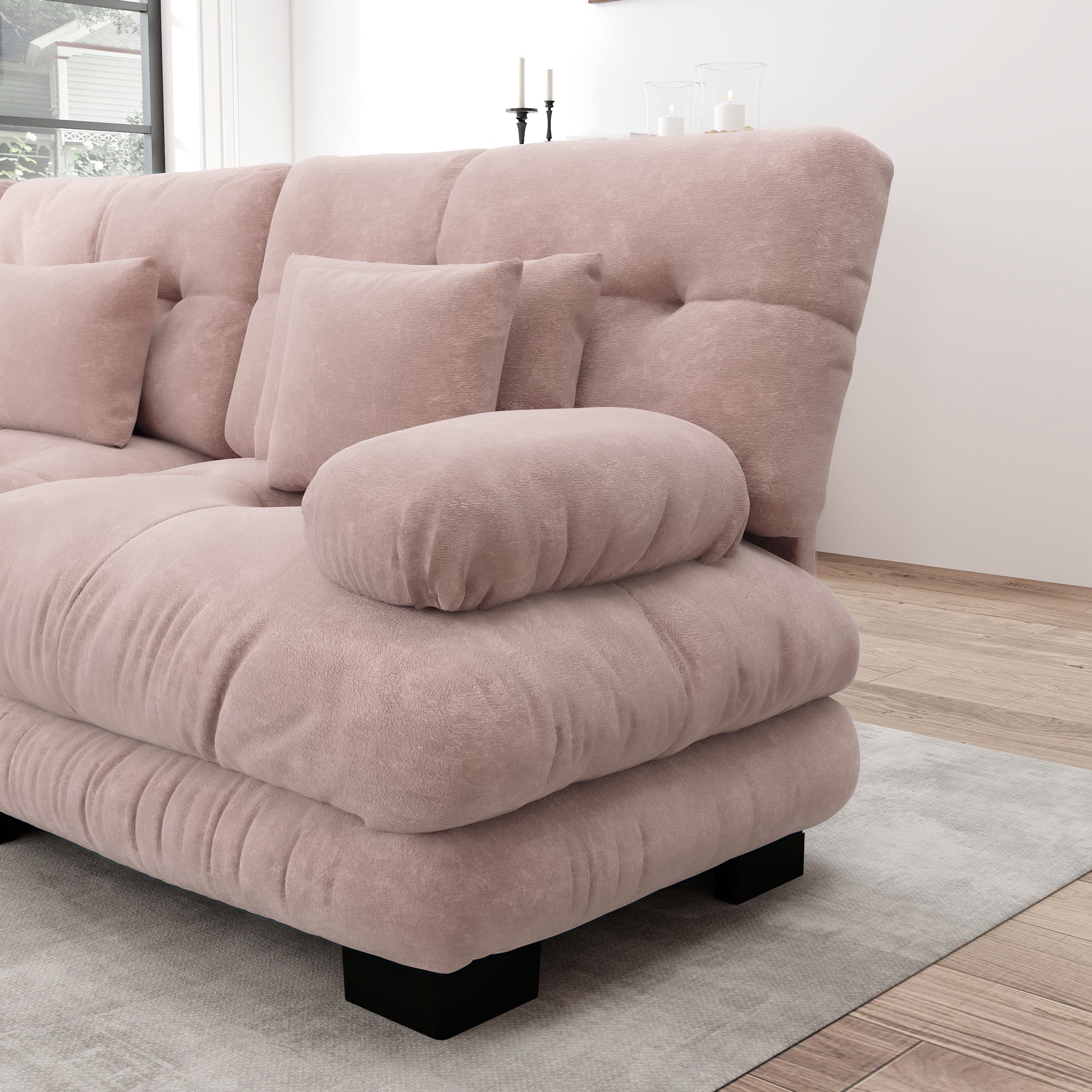 Logidon 4-zits modulaire hoekbank slaapbank roze chenille