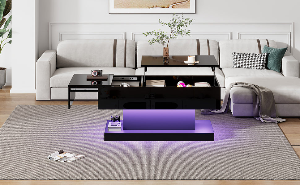 Logidon hoogglans liftsalontafel zwart 100x50x45 cm LED-verlichting
