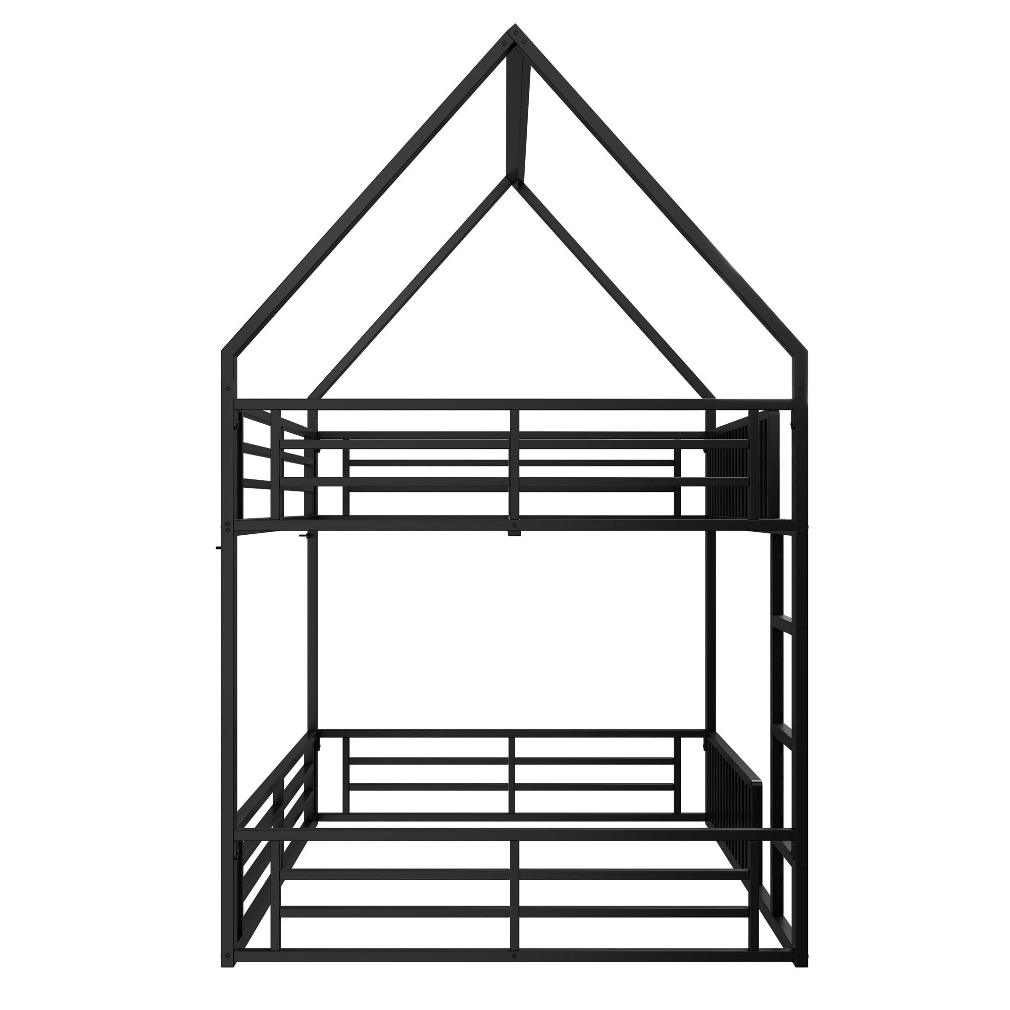 Logidon House stapelbed 140x200 met hekwerk en LED-licht zwart