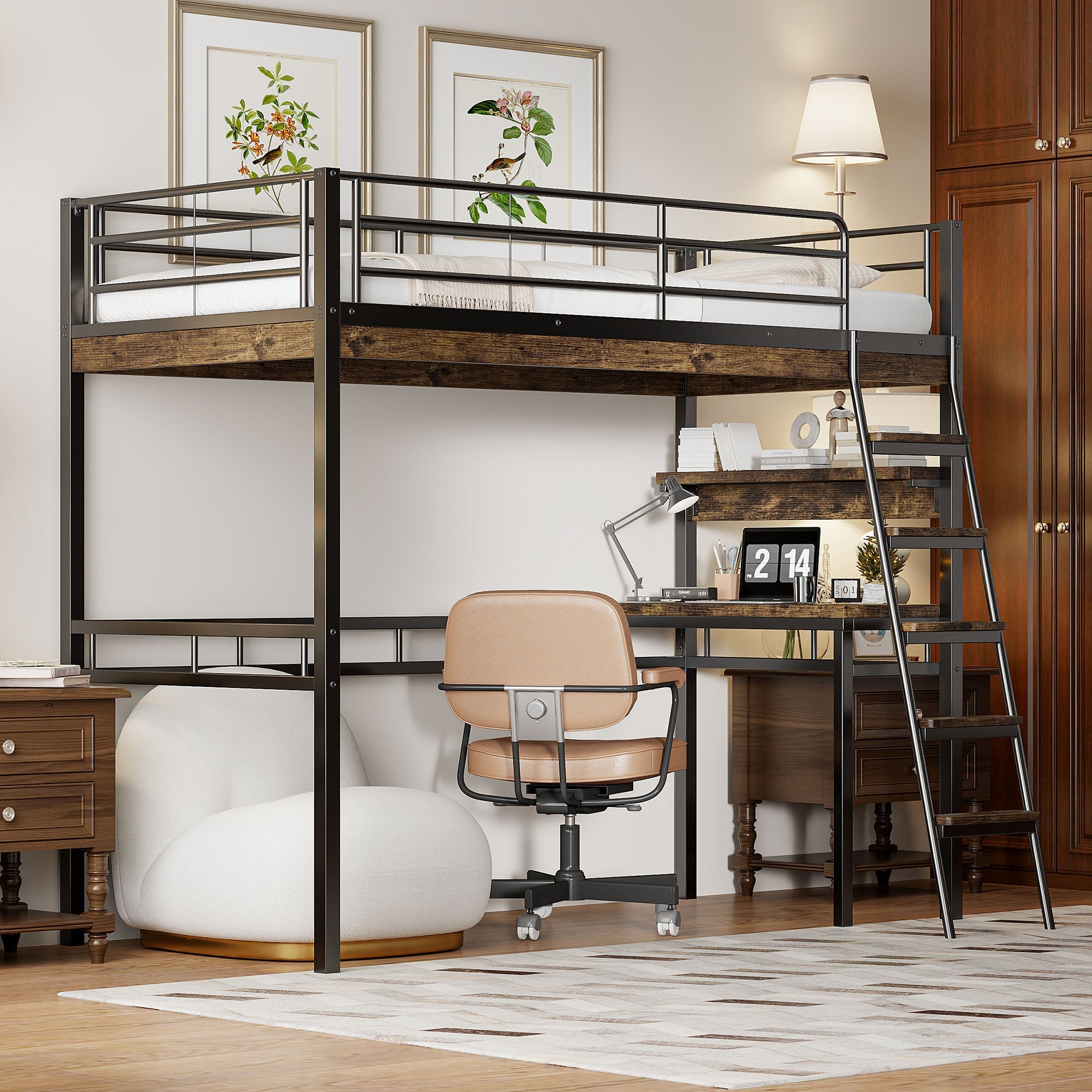 Logidon hoogslaper 90x200 cm met bureaurelingladder zwart