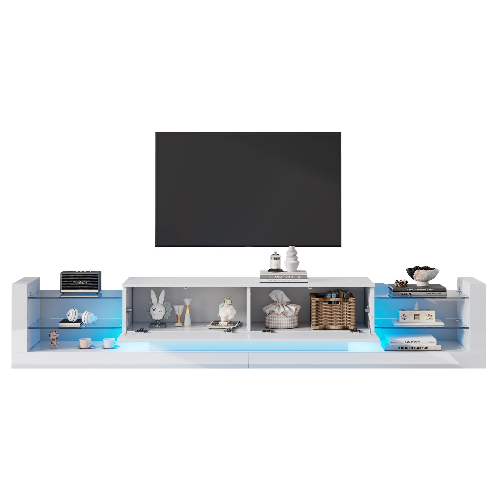 Logidon hoogglans TV-meubel met LED-verlichting 181 cm wit glazen front