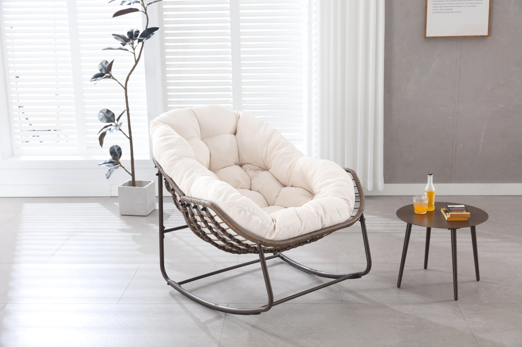 Logidon Outdoor Lounge Chair Groot Rieten Eigrijs met Dik Kussen