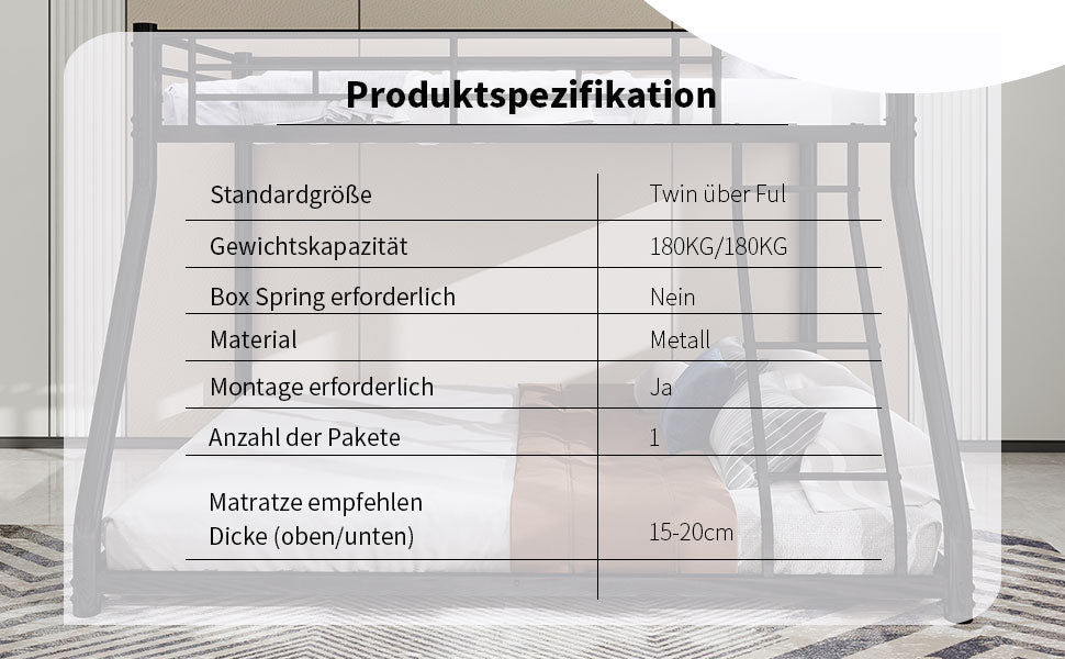 Logidon Twin over volledig metalen stapelbed, zwart, robuust, geluidsvrij