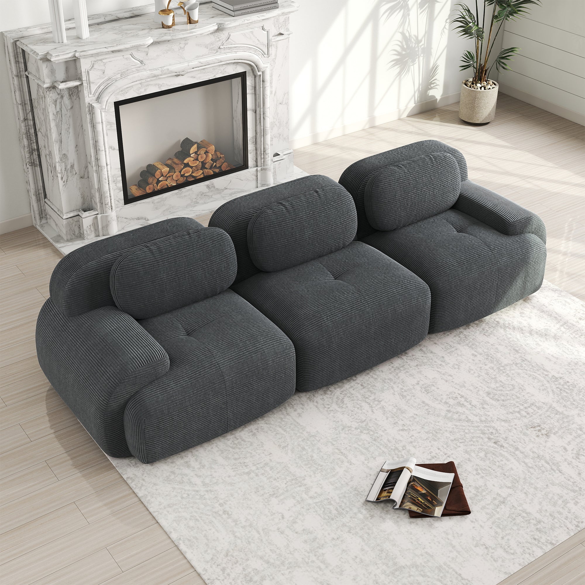Logidon 3-zitsbank grijs fluweelfluweel - modulair, antislip