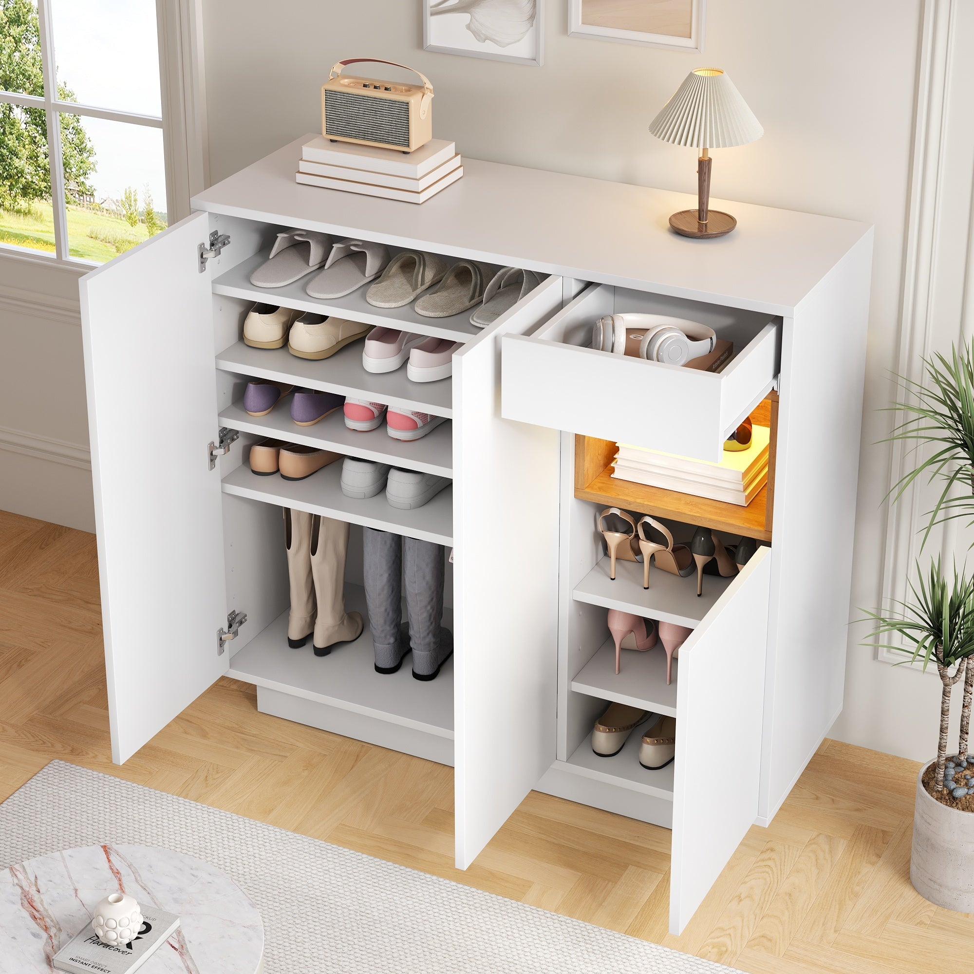 Logidon schoenenkast wit LED verlichting verstelbare planken 105x39,5x100,5 cm