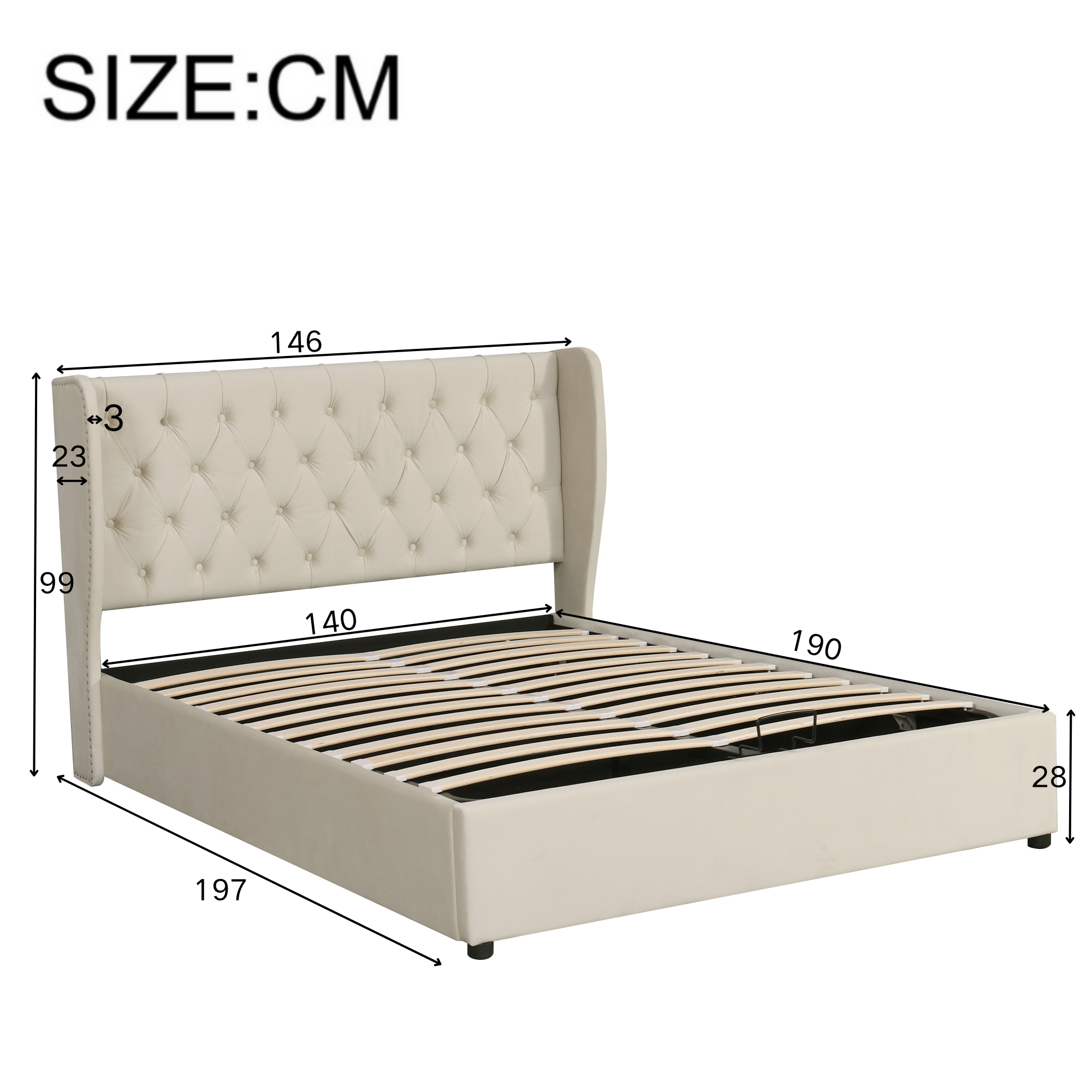 Logidon hydraulisch opbergbed 140x190 veloursbeige