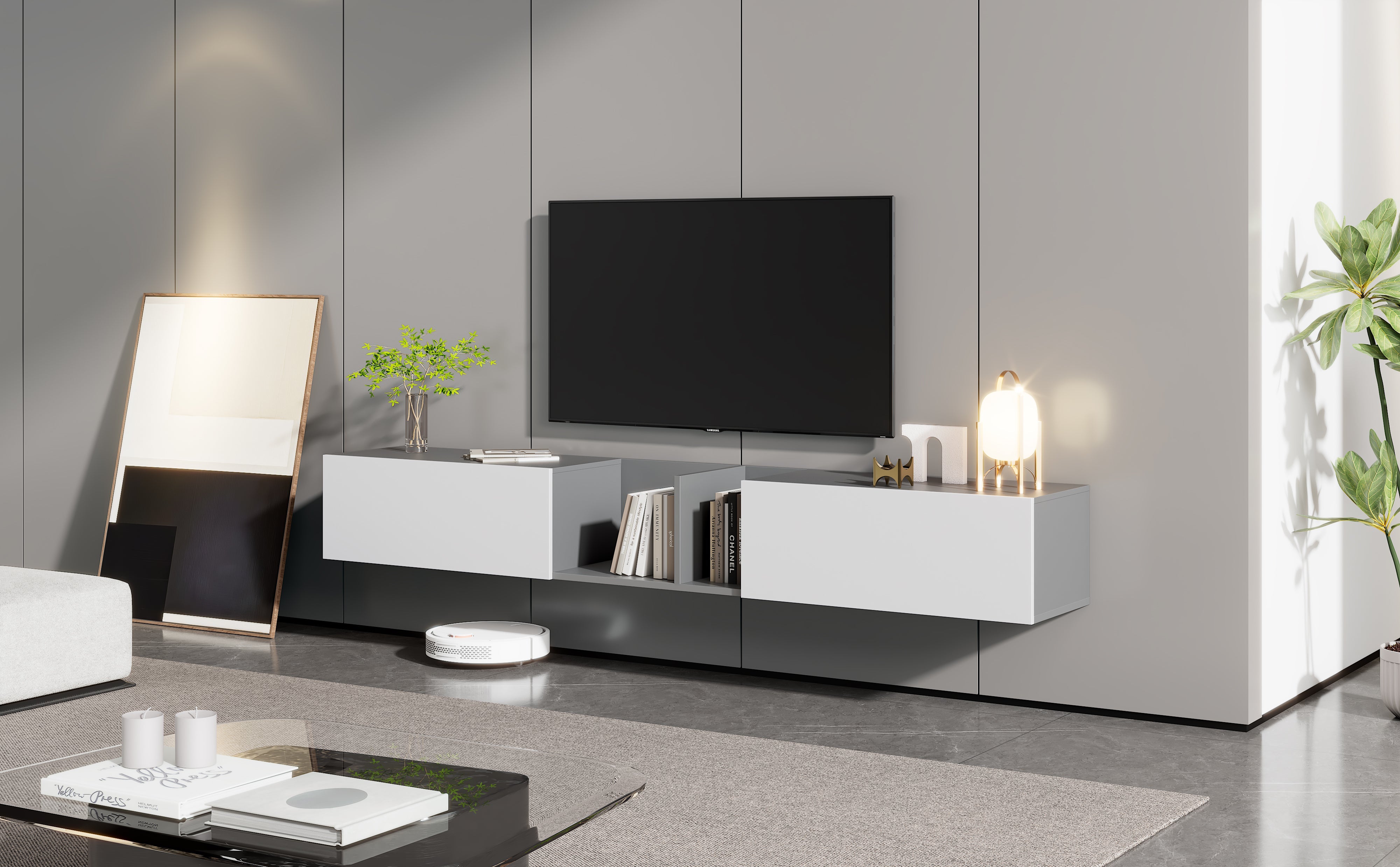 Logidon TV-meubel 170 cm hoogglans zwart glasplank LED