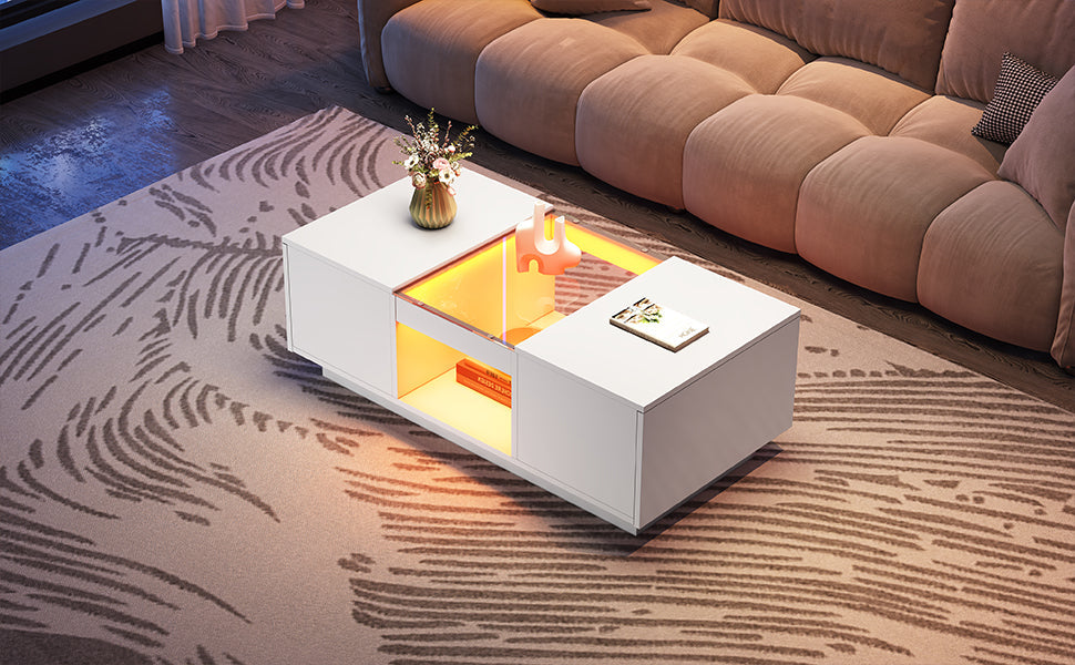 Logidon Witte Salontafel 100x50x35,5 cm Met Glazen Paneel LED
