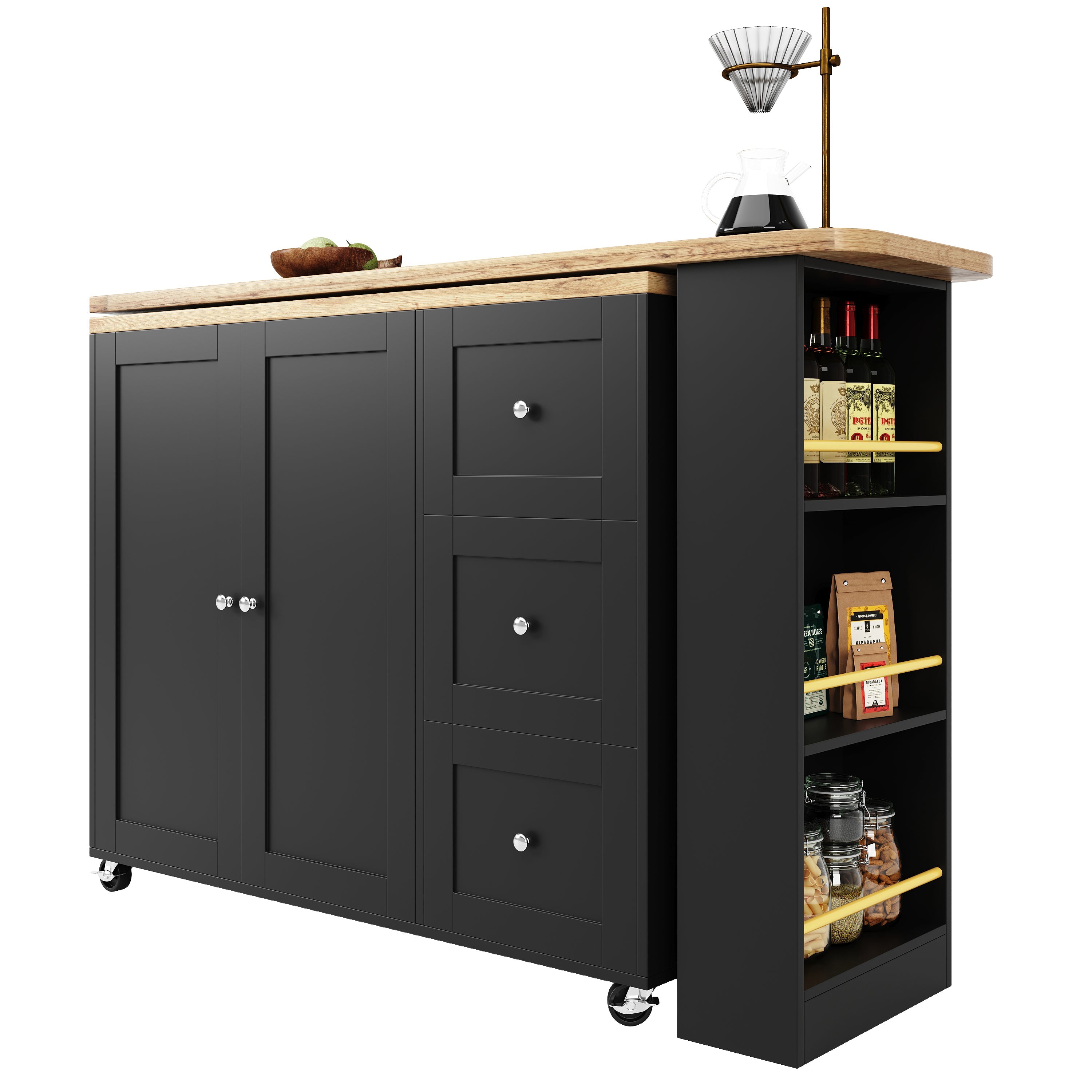 Logidon 360 graden draaibare eettafel zwart 138-209x39x104 met wielen