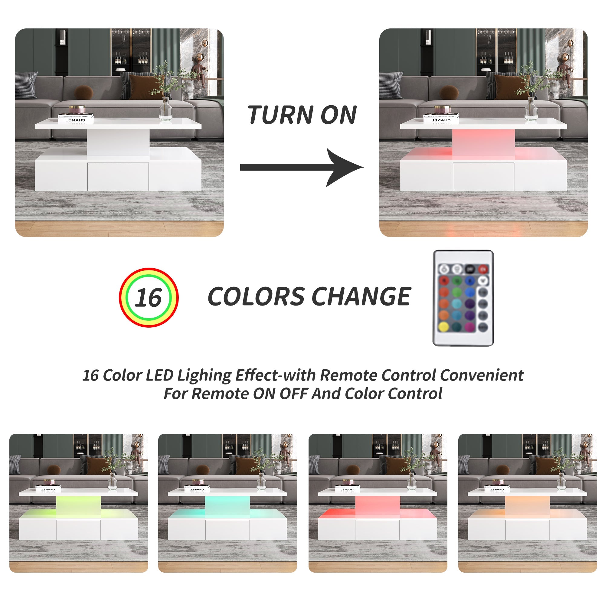 Logidon salontafel hoogglans wit met LED verlichting 100x50x39 cm