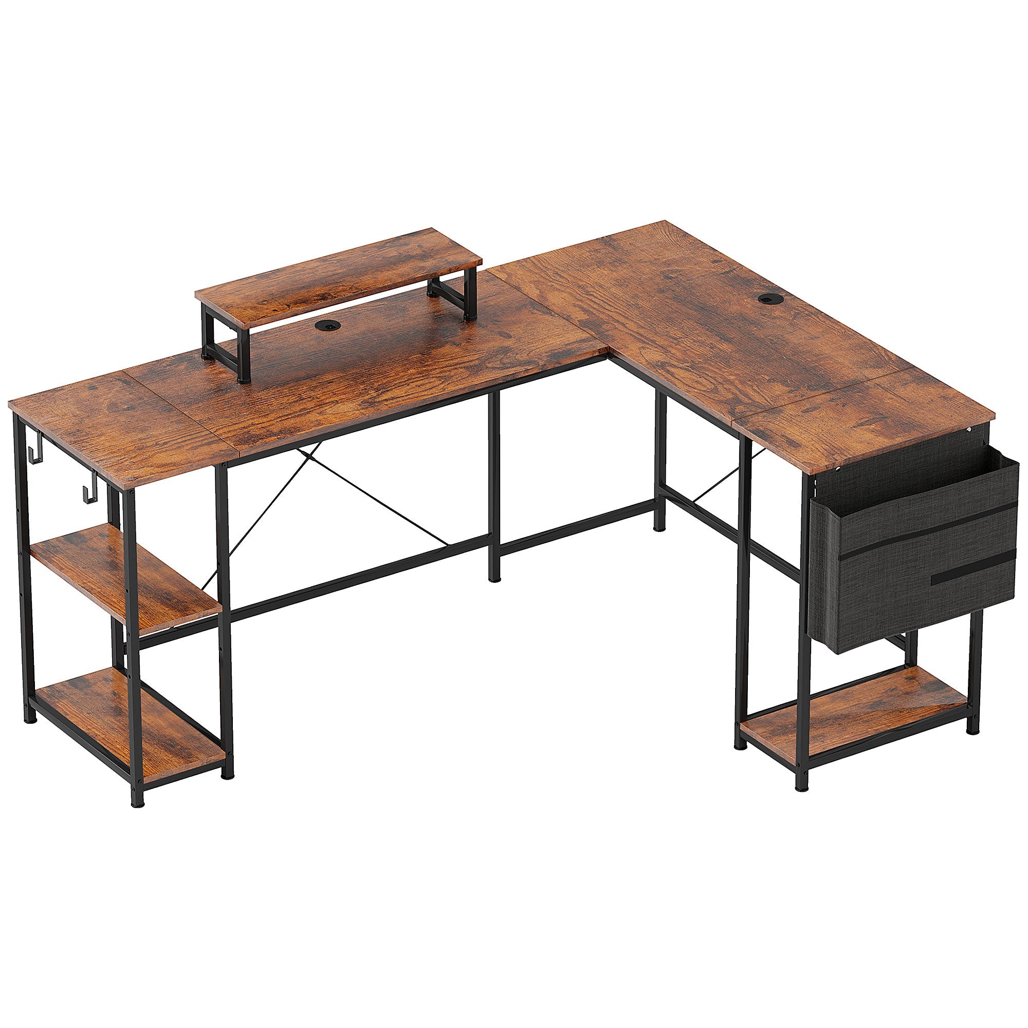 Logidon L-shape desk 168x120 cm rustic brown monitor stand