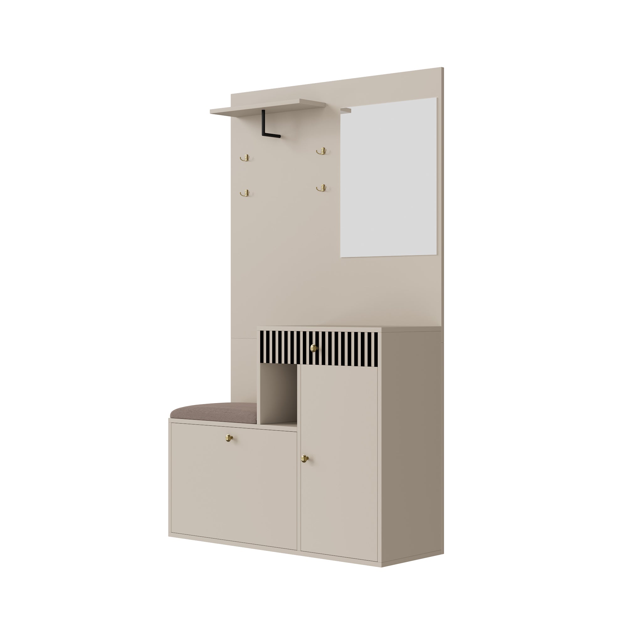 Logidon kledingkastset beige met spiegel en zitkussen 110x185x37 cm