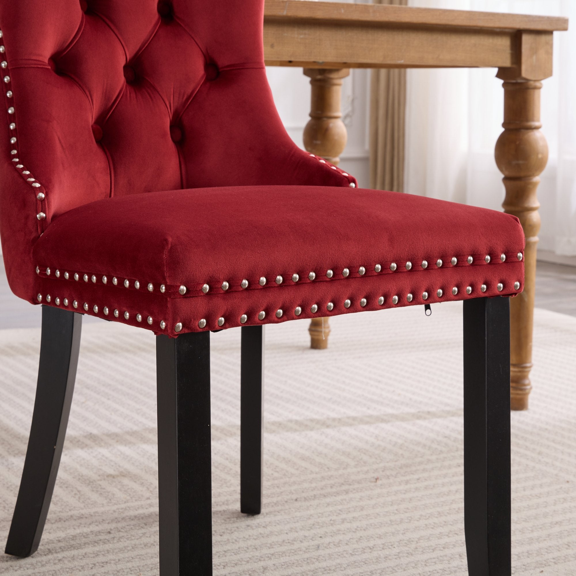 Logidon Velvet Dining Chair Set 2 Burgundy Nail Trim