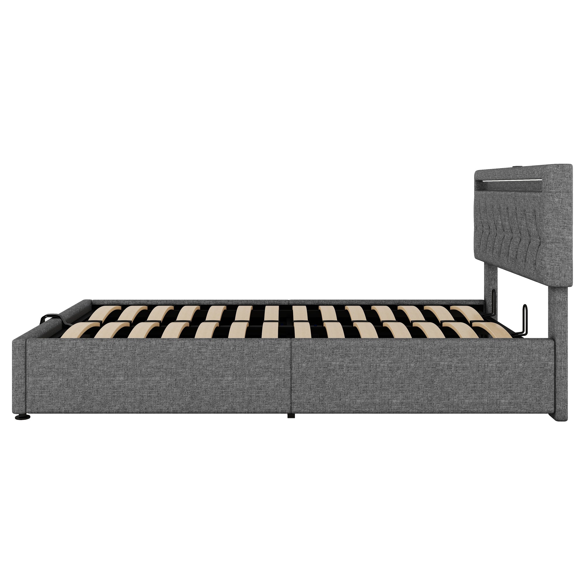 Logidon 140x200 cm gewatteerd bed met sfeerlichtopberger grijs