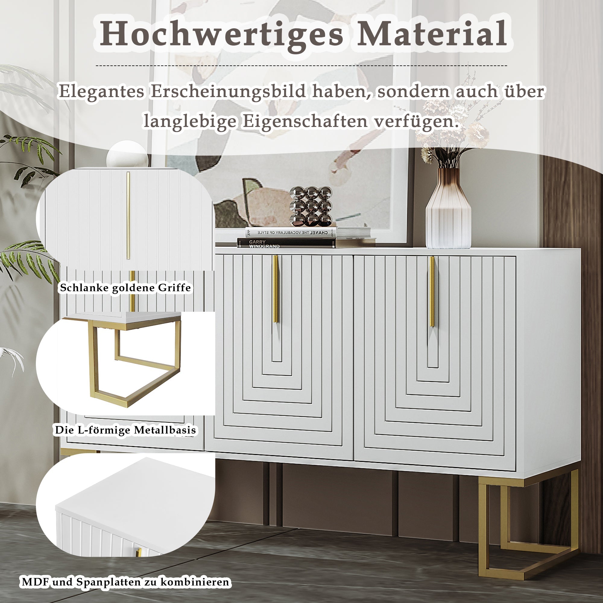 Logidon Dressoir 3 Deuren Met Verstelbare Planken Wit 138 x 40 x 80 cm