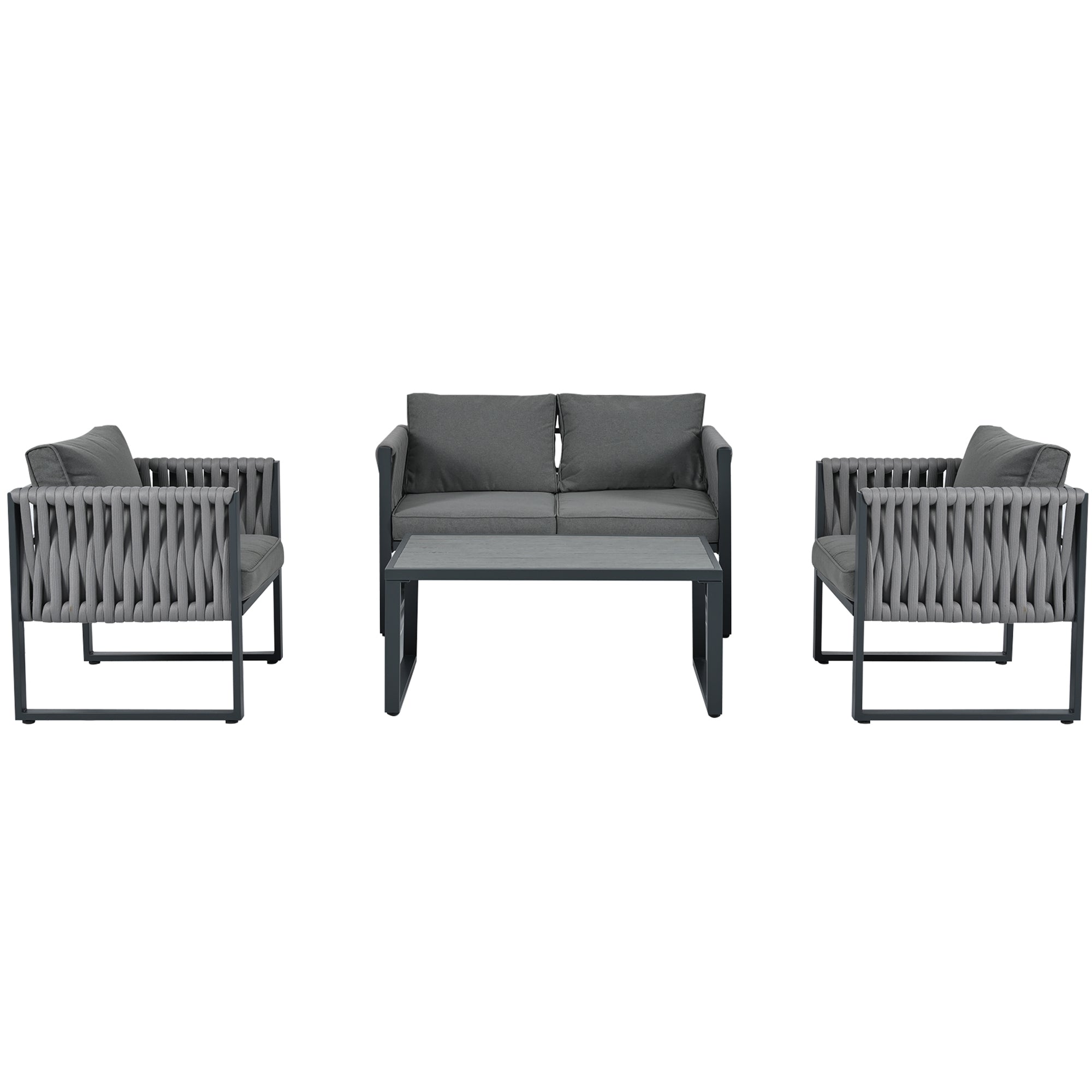 Logidon Tuinloungeset Grijs Touw met Gegalvaniseerd Ijzeren Frame Set van 4