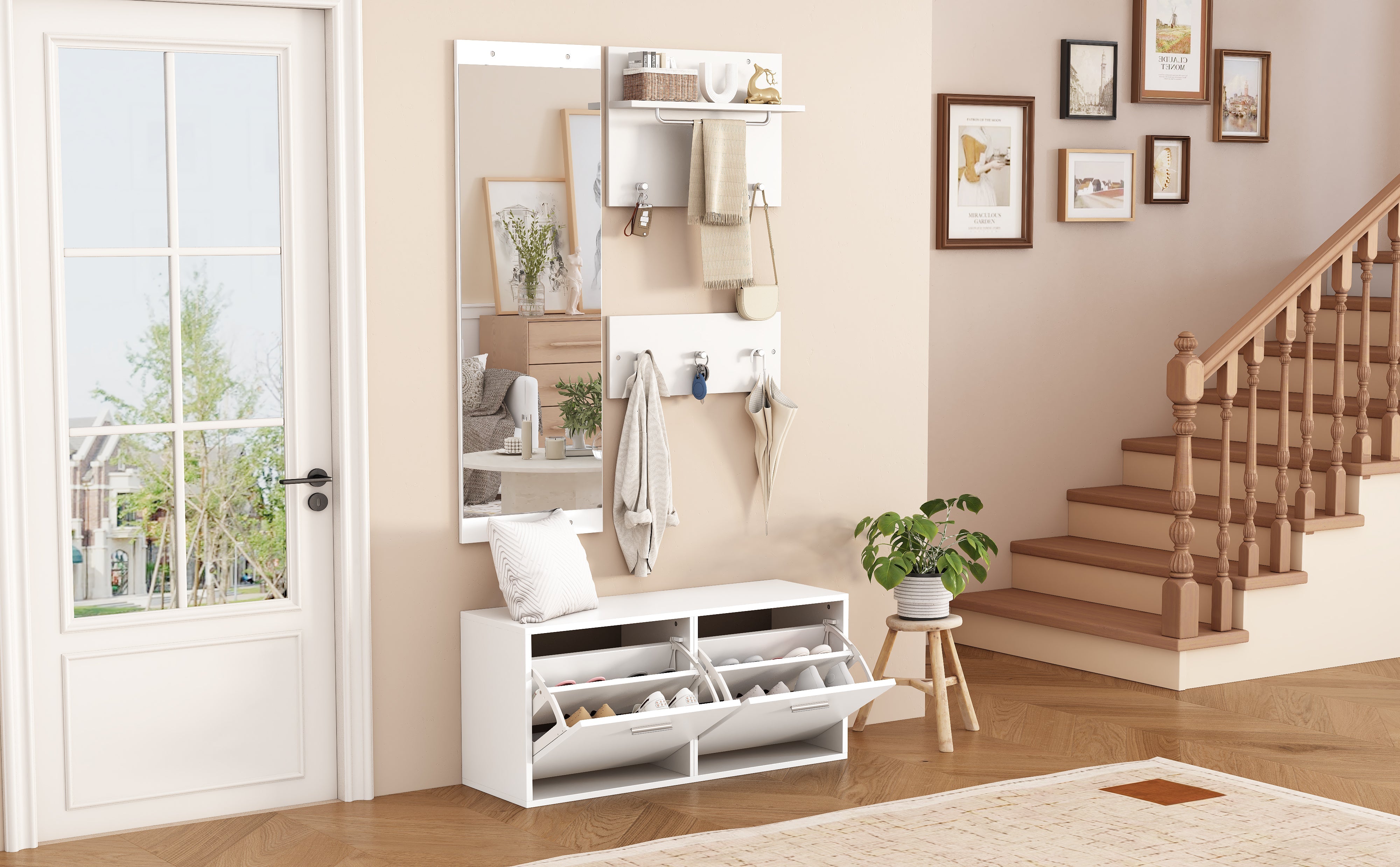 Logidon kledingkastset 4-delige spiegel schoenenkast wit 90x30x41,5 cm
