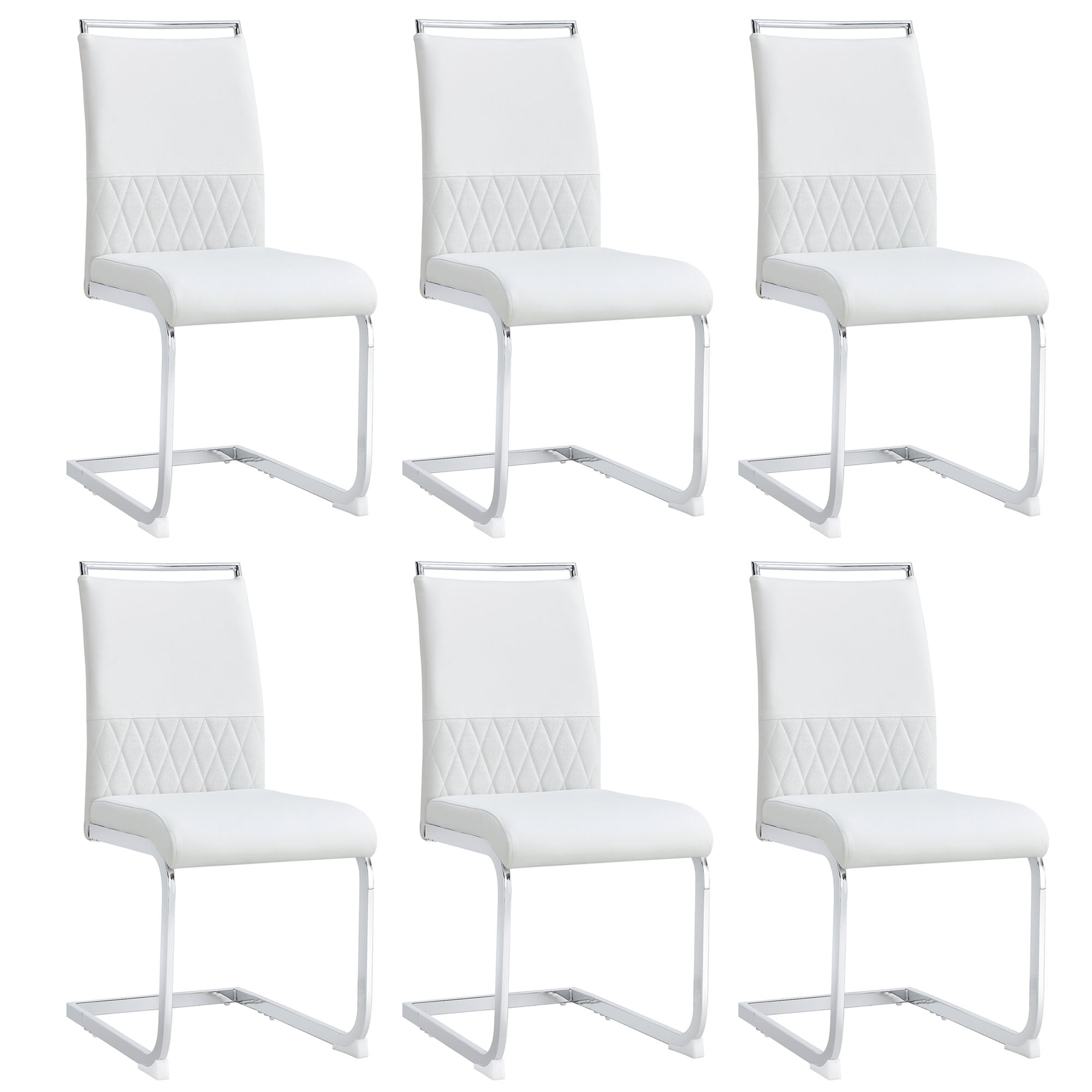 Logidon dining room chairs set of 6 white high-back upholstered PU leather linen