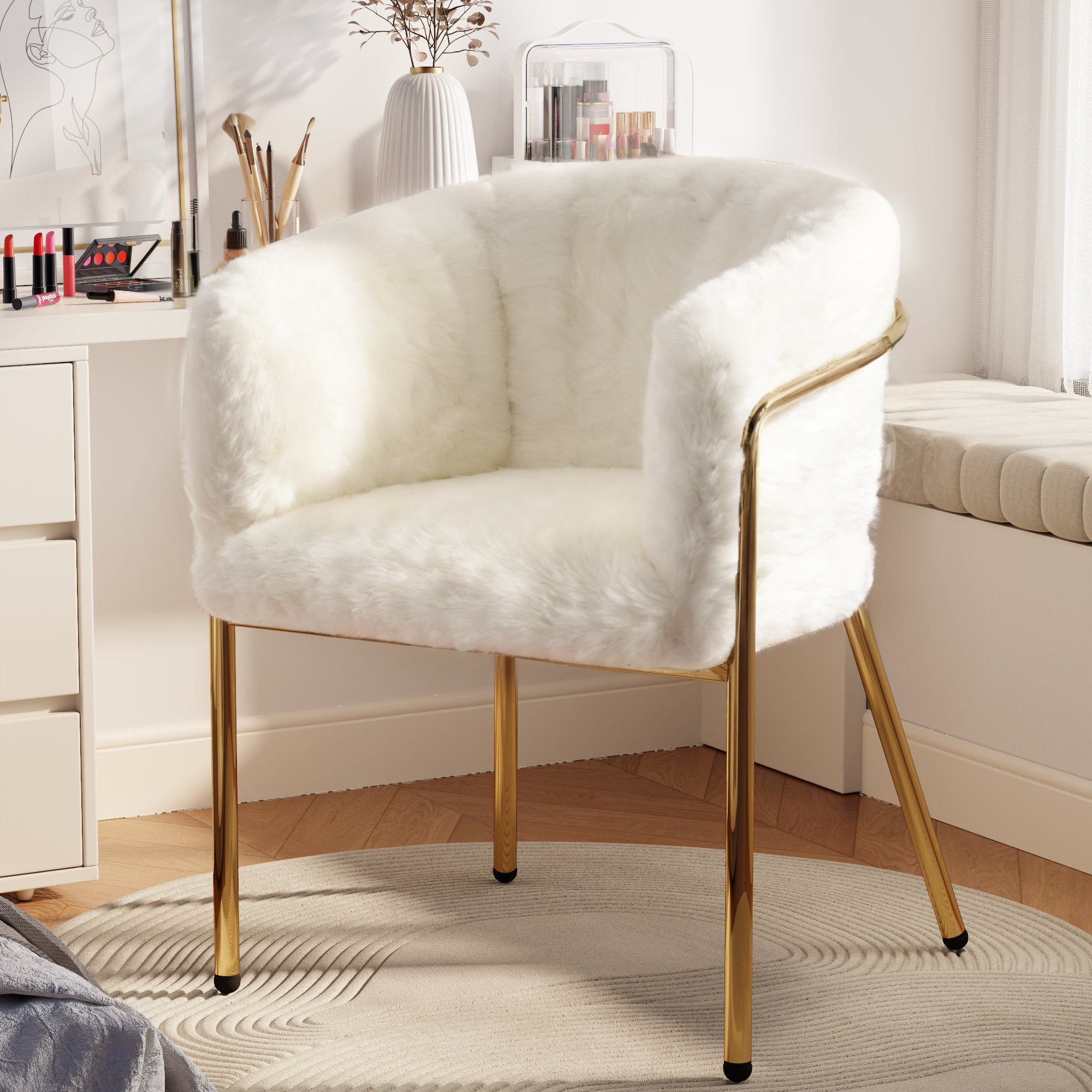 Logidon dining chair beige velvet look with gold metal legs