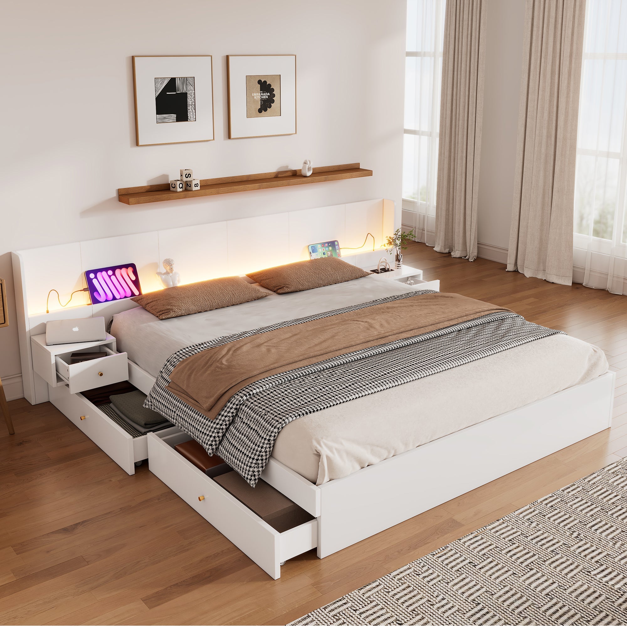 Logidon tweepersoonsbed 180x200 cm wit met USB LED app bediening