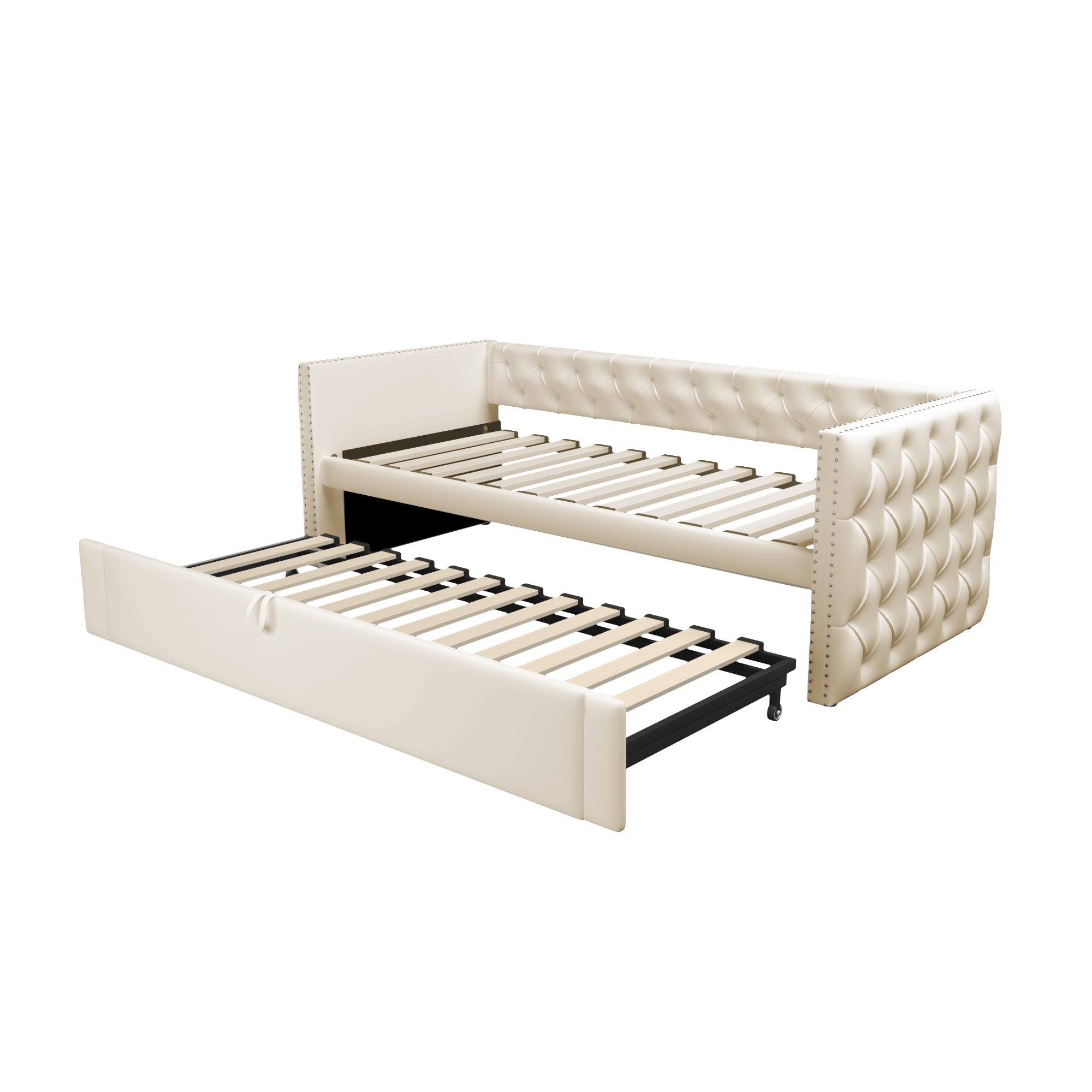 Logidon gestoffeerd bed slaapbank 90x200 beige fluwelen lattenbodem