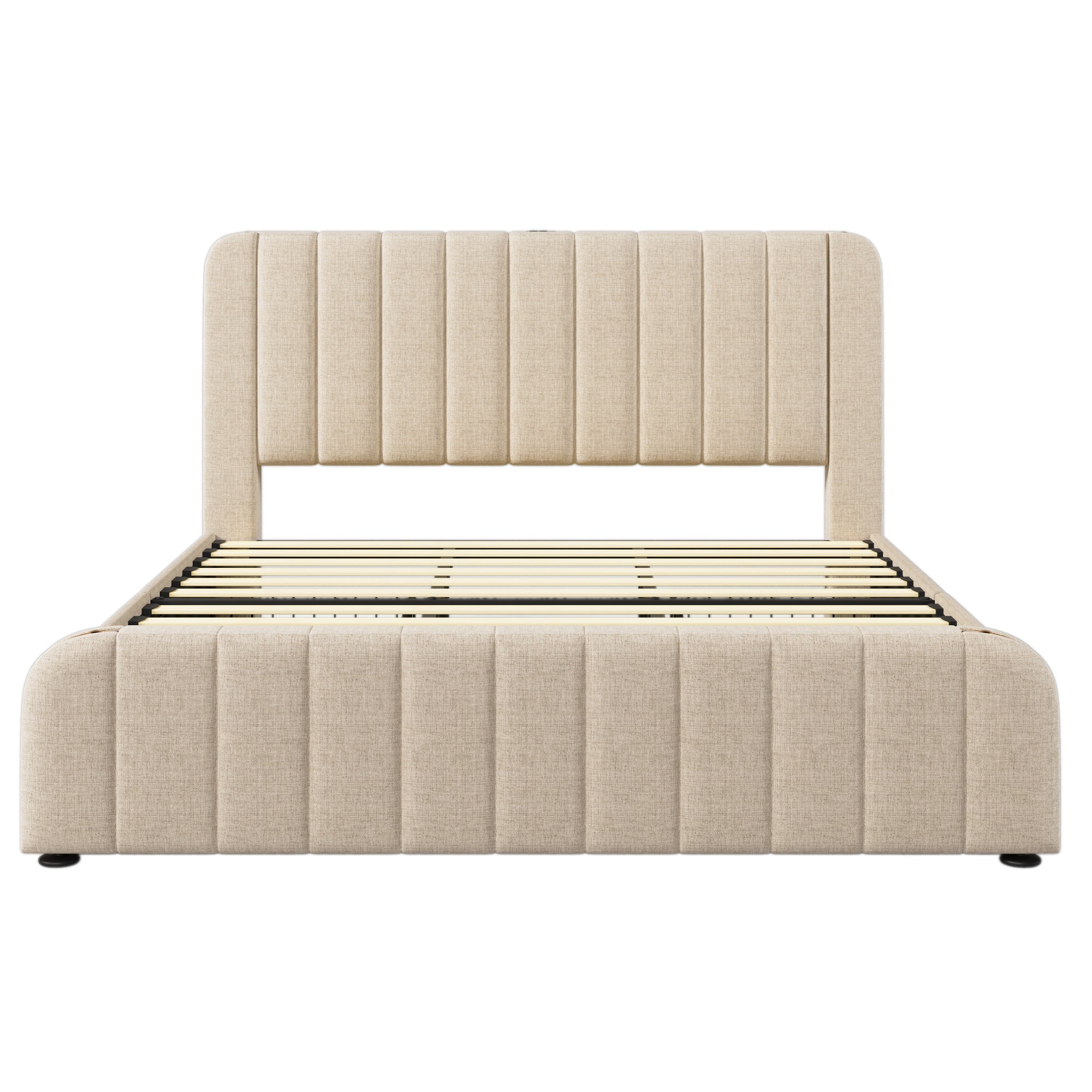 Logidon upholstered bed beige linen with USB Type C charging function 180x200 cm