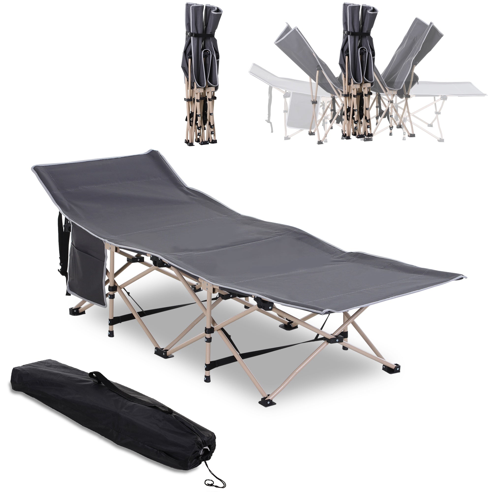 Logidon kampeerbed grijs opvouwbaar met opbergtas 190x68x52 cm