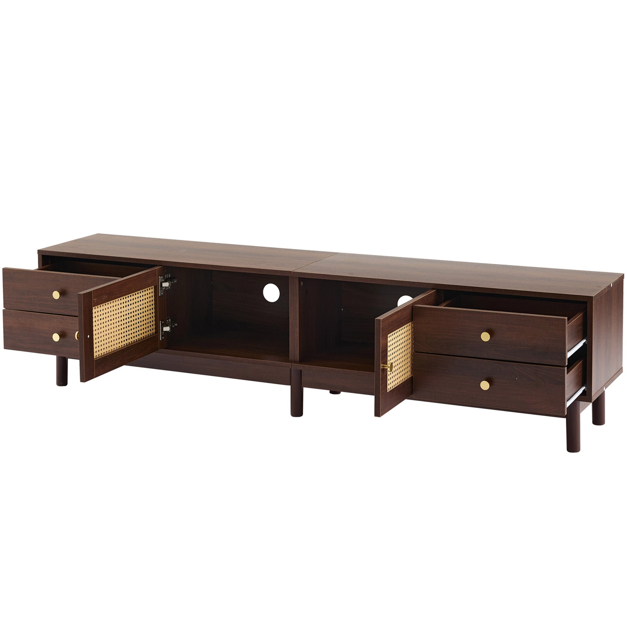 Logidon TV cabinet 180 cm dark wood look rattan doors cable management